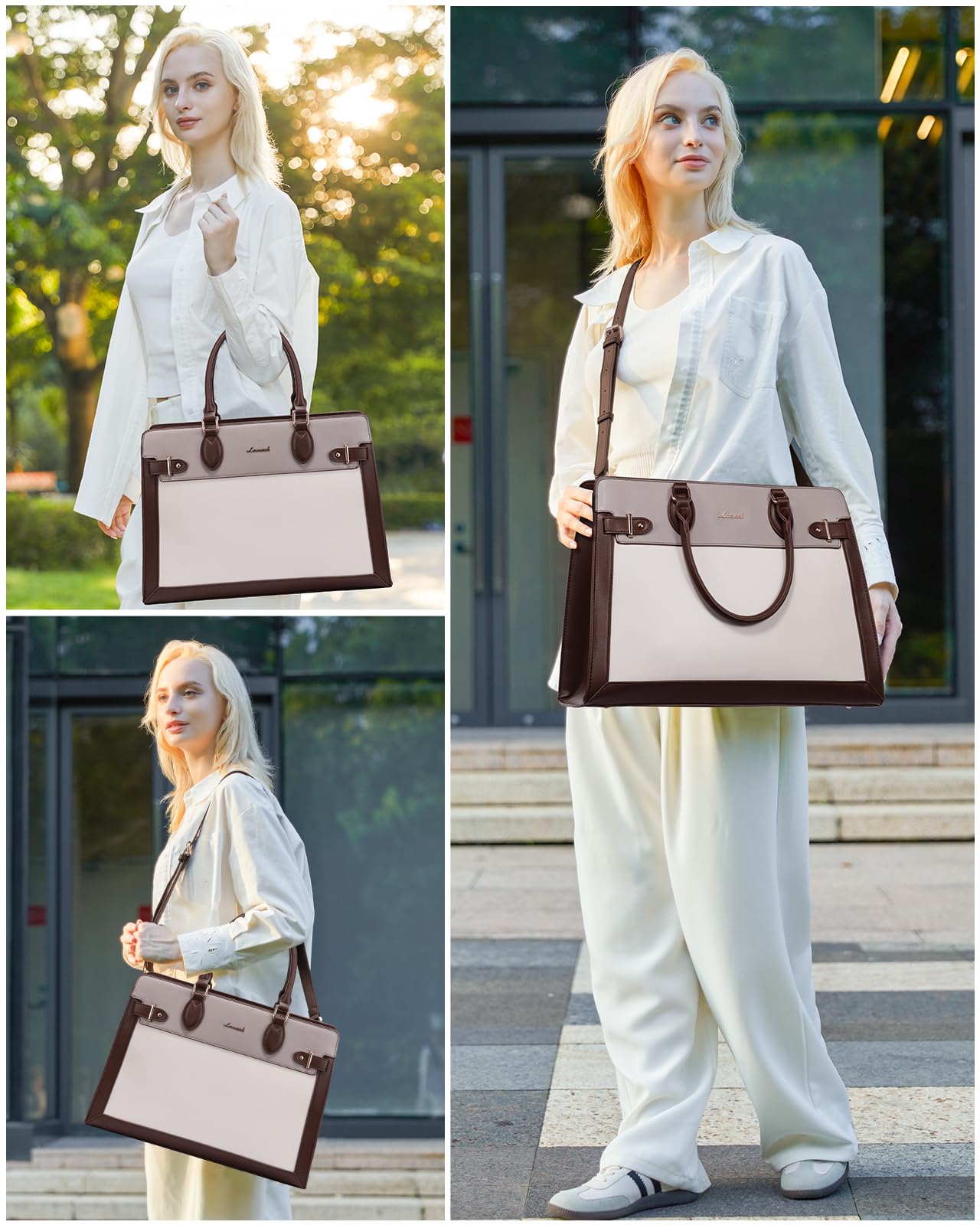 LOVEVOOK Laptop Bag for Women 15.6 Inch Work Tote, Business Computer Briefcase, Waterproof PU Leather Tote Bag for Teacher, Office Shoulder Tote Purse