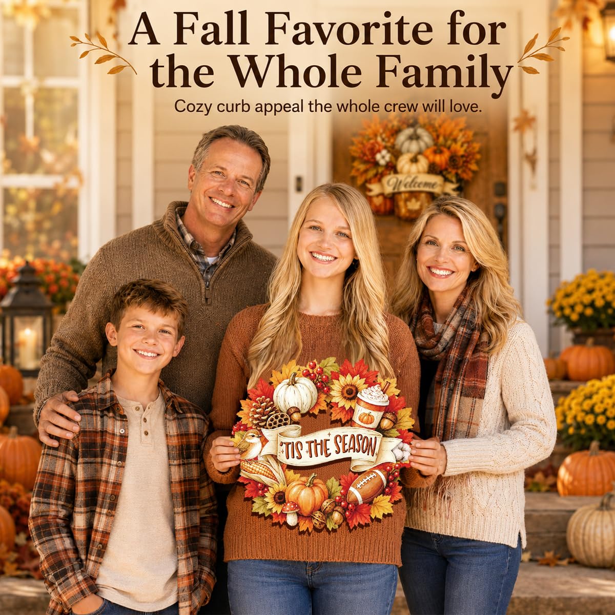 Fall Door Decor Wooden Pumpkin Door Hanger, Welcome Sign for Front Door
