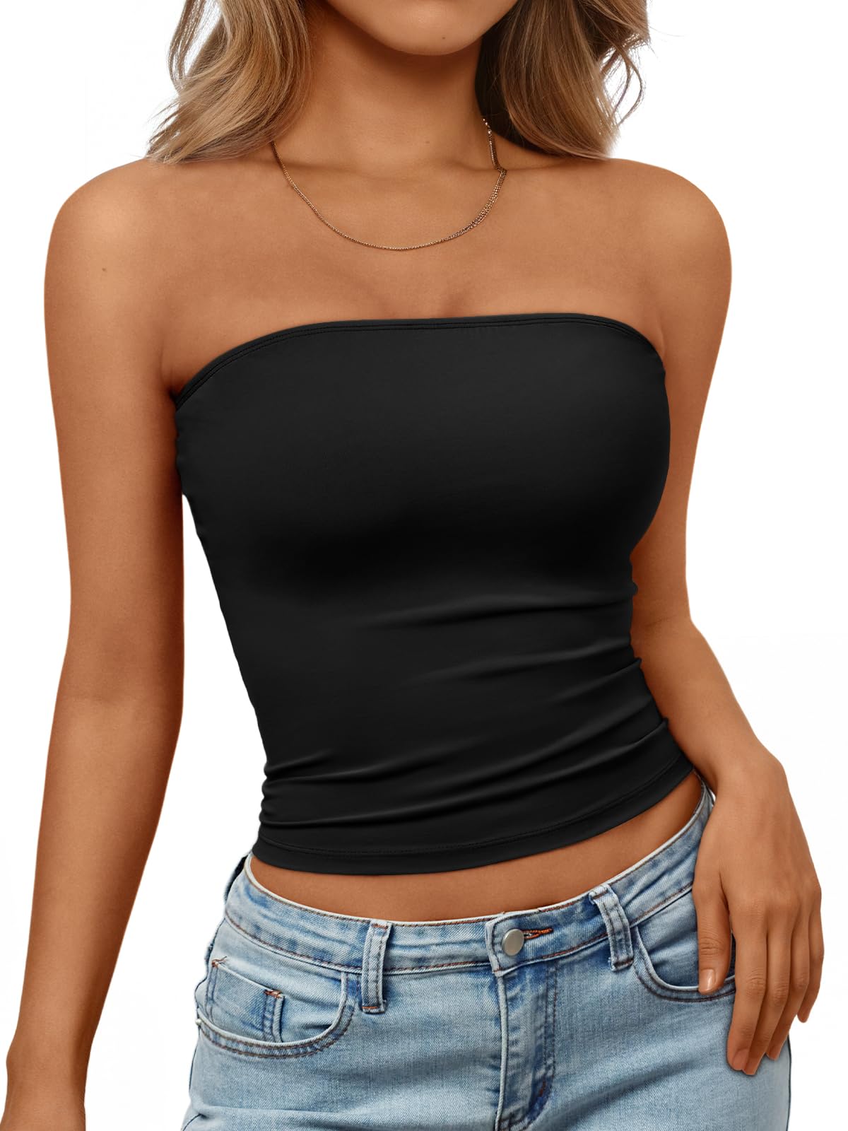 Trendy Queen Women's Strapless Bandeau Crop Top