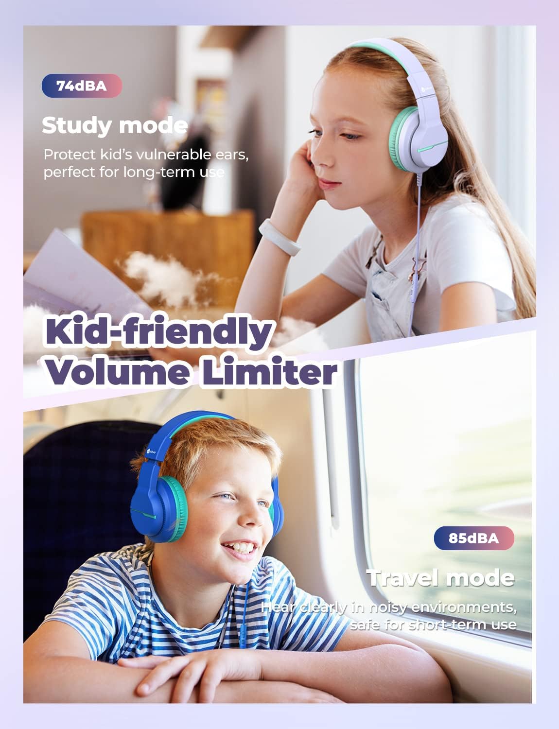 iClever HS19S Kids Headphones for School, Over-Ear for Toddler Boys Girls