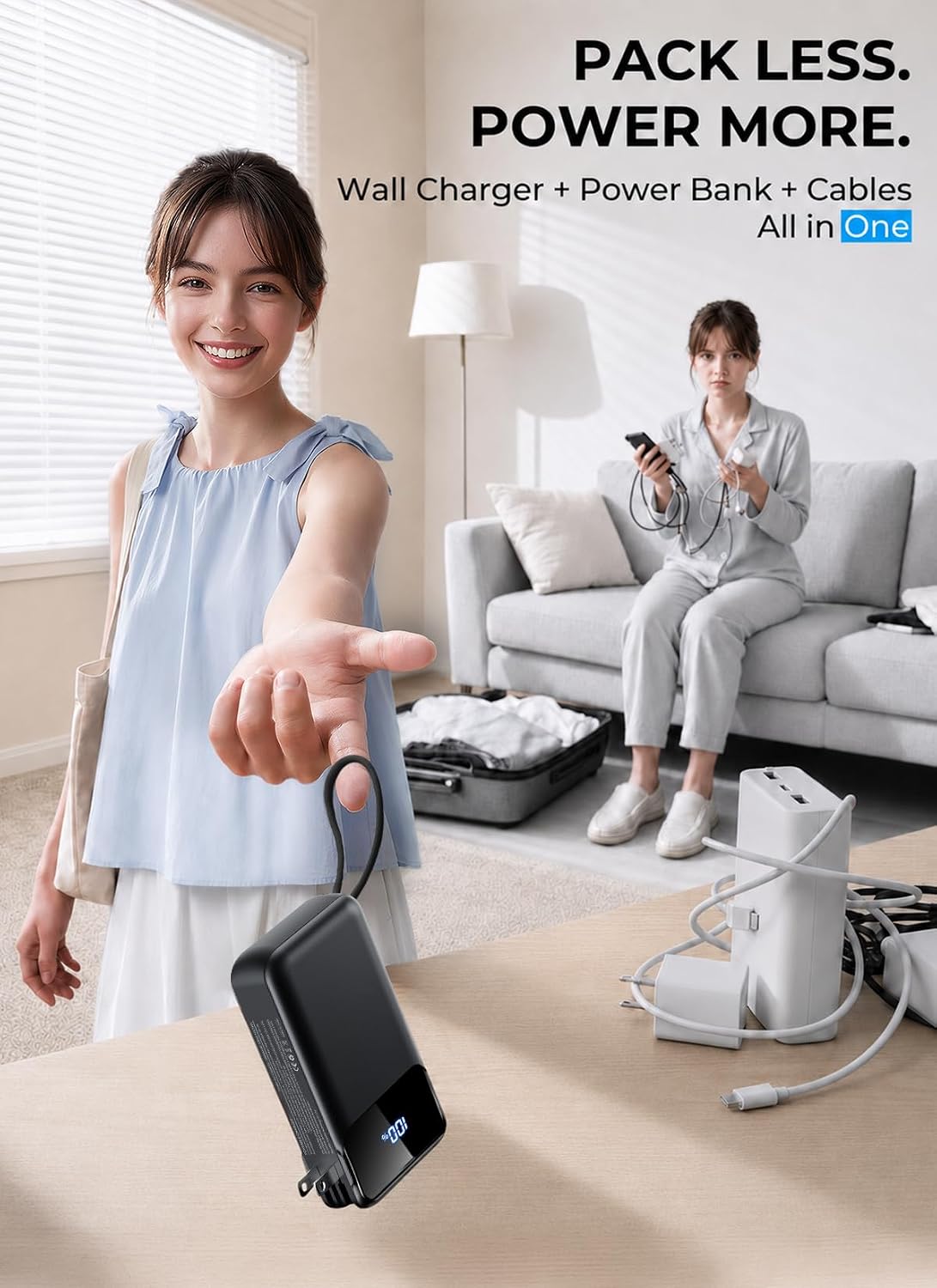 Portable Charger 50000mAh, Power Bank with Built-in Cables & Wall Plug