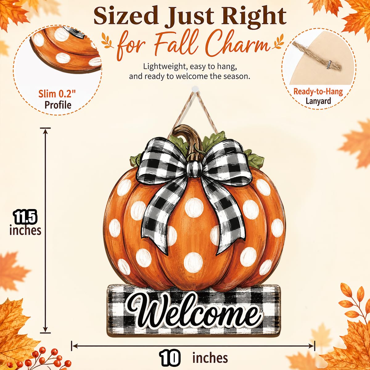 Fall Door Decor Wooden Pumpkin Door Hanger, Welcome Sign for Front Door