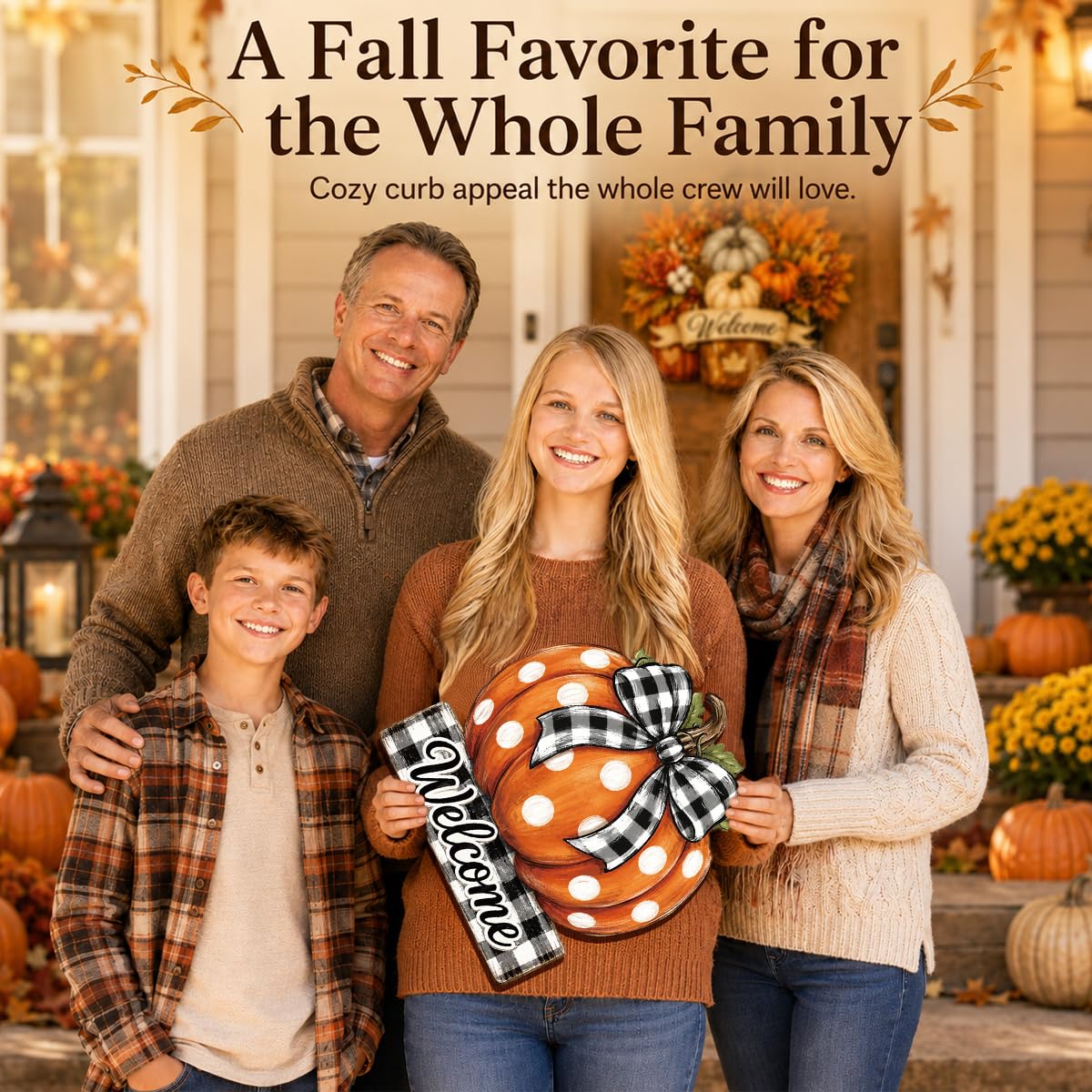 Fall Door Decor Wooden Pumpkin Door Hanger, Welcome Sign for Front Door