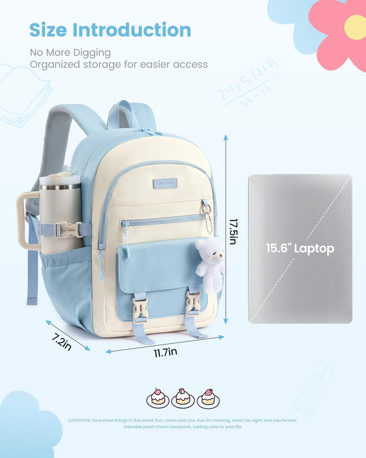 LOVEVOOK School Backpack for Teen Girls, Cute Student Bookbag Fits 15.6 Inch Laptop, Back to School Backpacks for 8-18 Teenager Kid, Large College Travel Back Pack with Water Bottle Holder Pink