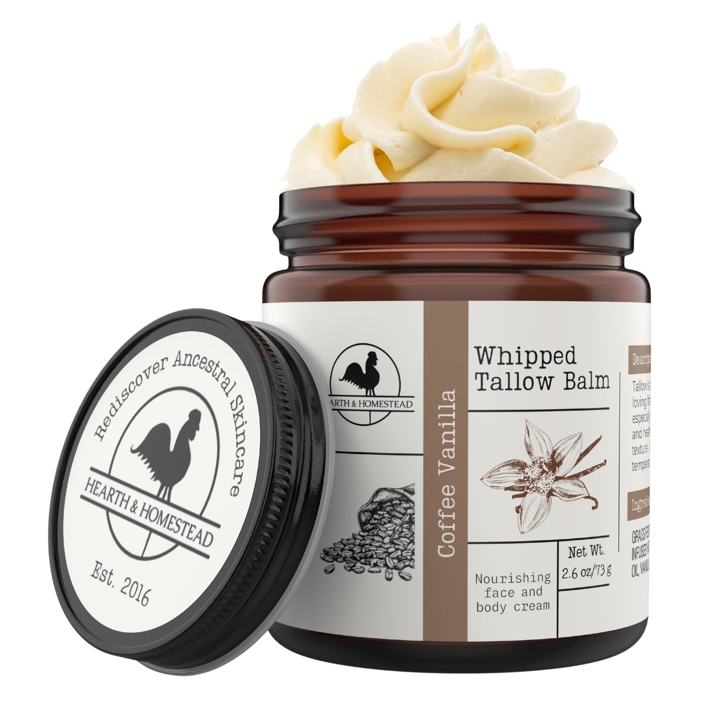Hearth & Homestead Whipped Beef Tallow for Skin, Vanilla Orange, 2.6oz