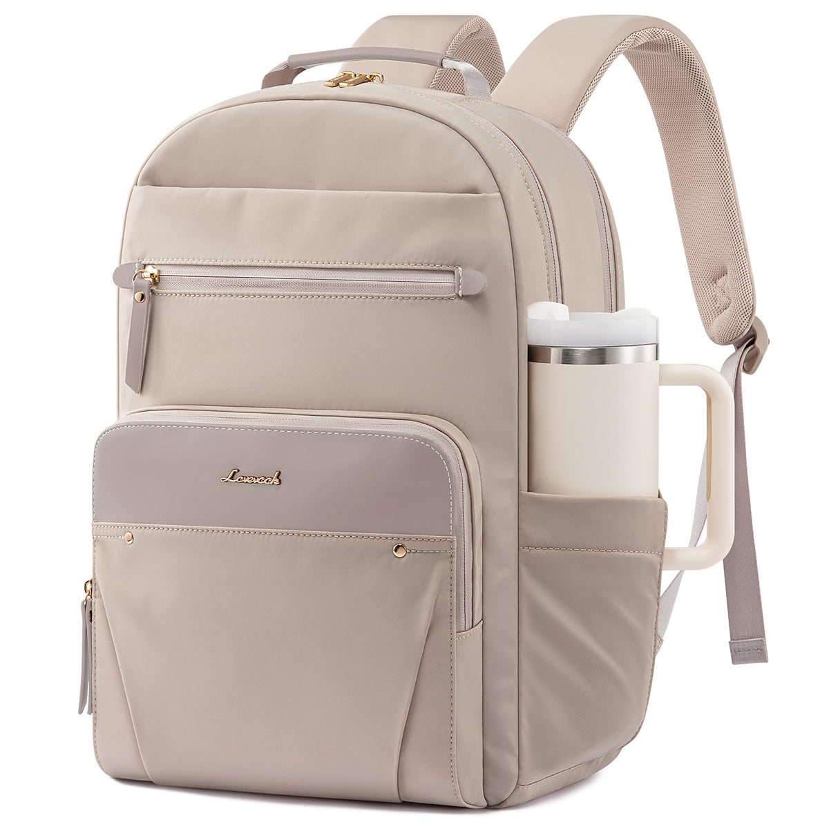 LOVEVOOK Laptop Backpack for Women with Leather Trim & Tumbler Pockets, 15.6" Work Backpack Purse, Travel Personal Item Bag, Carry On Business Computer Bag for Office, School, or Gift, Sage Green