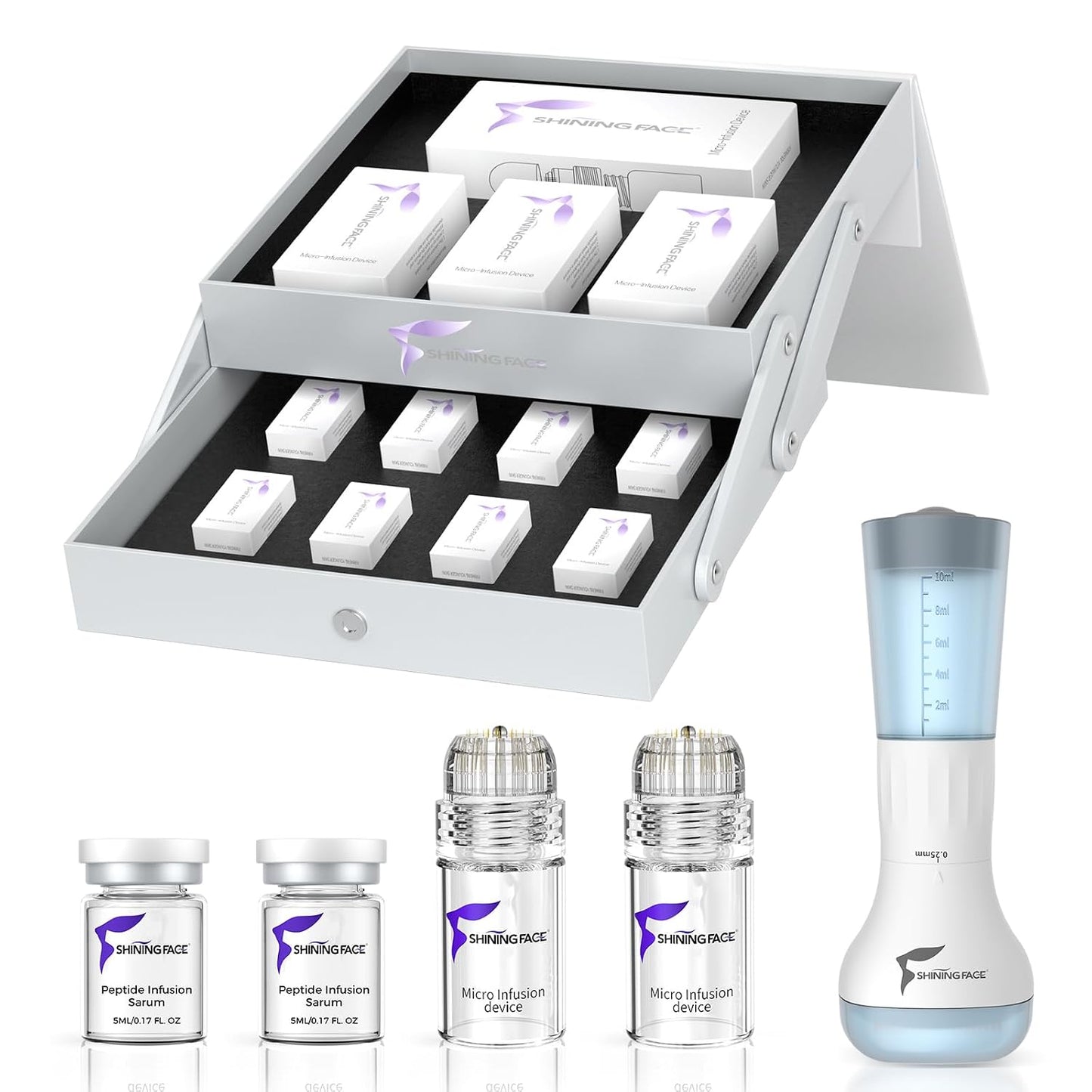 Micro Infusion System for Face & Neck-Micro Infusion Kit to Leave Skin Firmer & Smoother-0.25mm Facial Stamp with Collagen & Hyaluronic Acid Serum for At Home Glow and Anti-aging-2 Month Supply