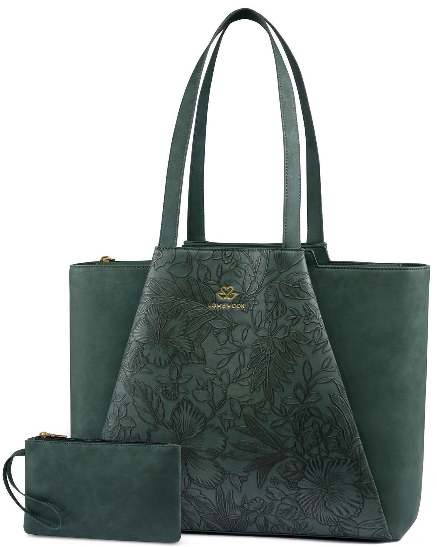 LOVEVOOK Laptop Tote for Women - 15.6 Inch Faux Leather Laptop Bag with Clutch, Large Capacity Office Purse Computer