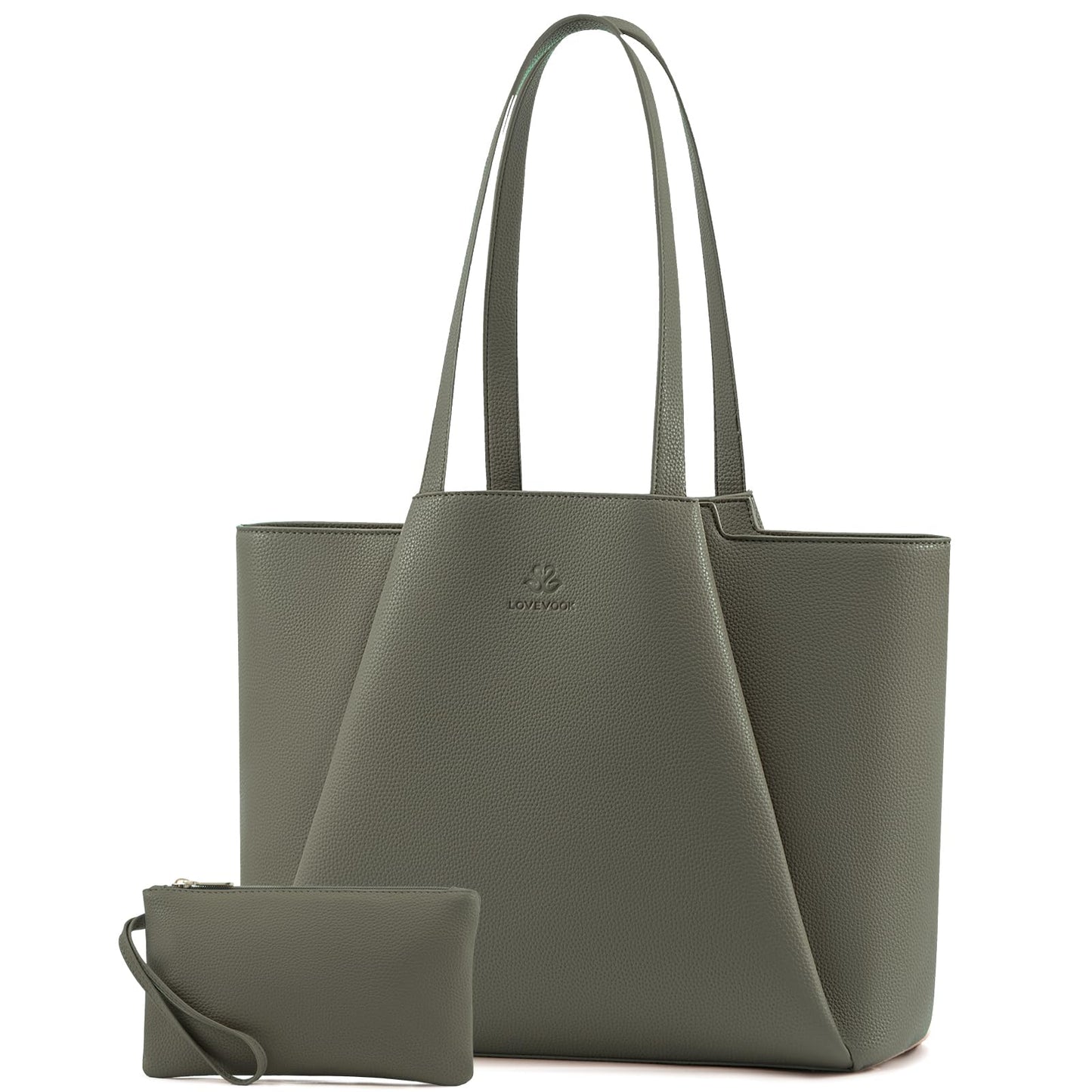 LOVEVOOK Laptop Tote for Women - 15.6 Inch Faux Leather Laptop Bag with Clutch, Large Capacity Office Purse Computer