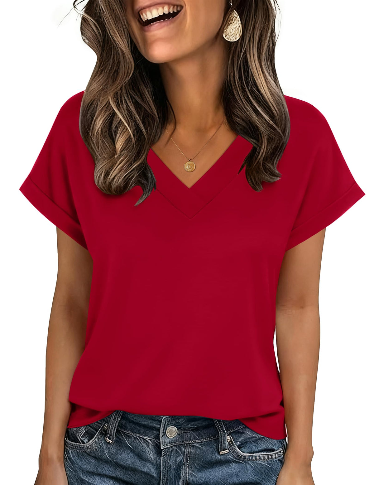 Zeagoo Womens Summer Tops Rolled Short Sleeve Shirts Dressy Casual Blouses