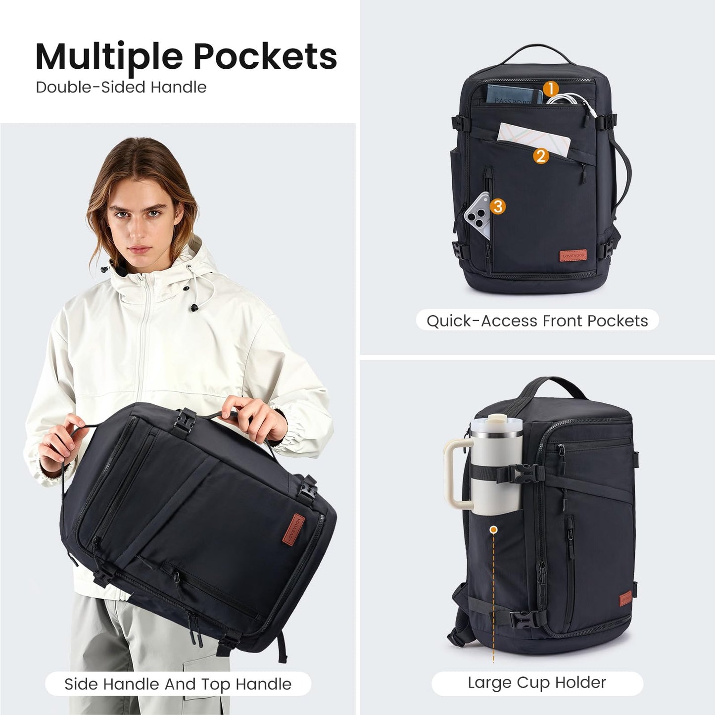 LOVEVOOK Travel Backpack for Women Men, Airline Approved Carry On Luggage