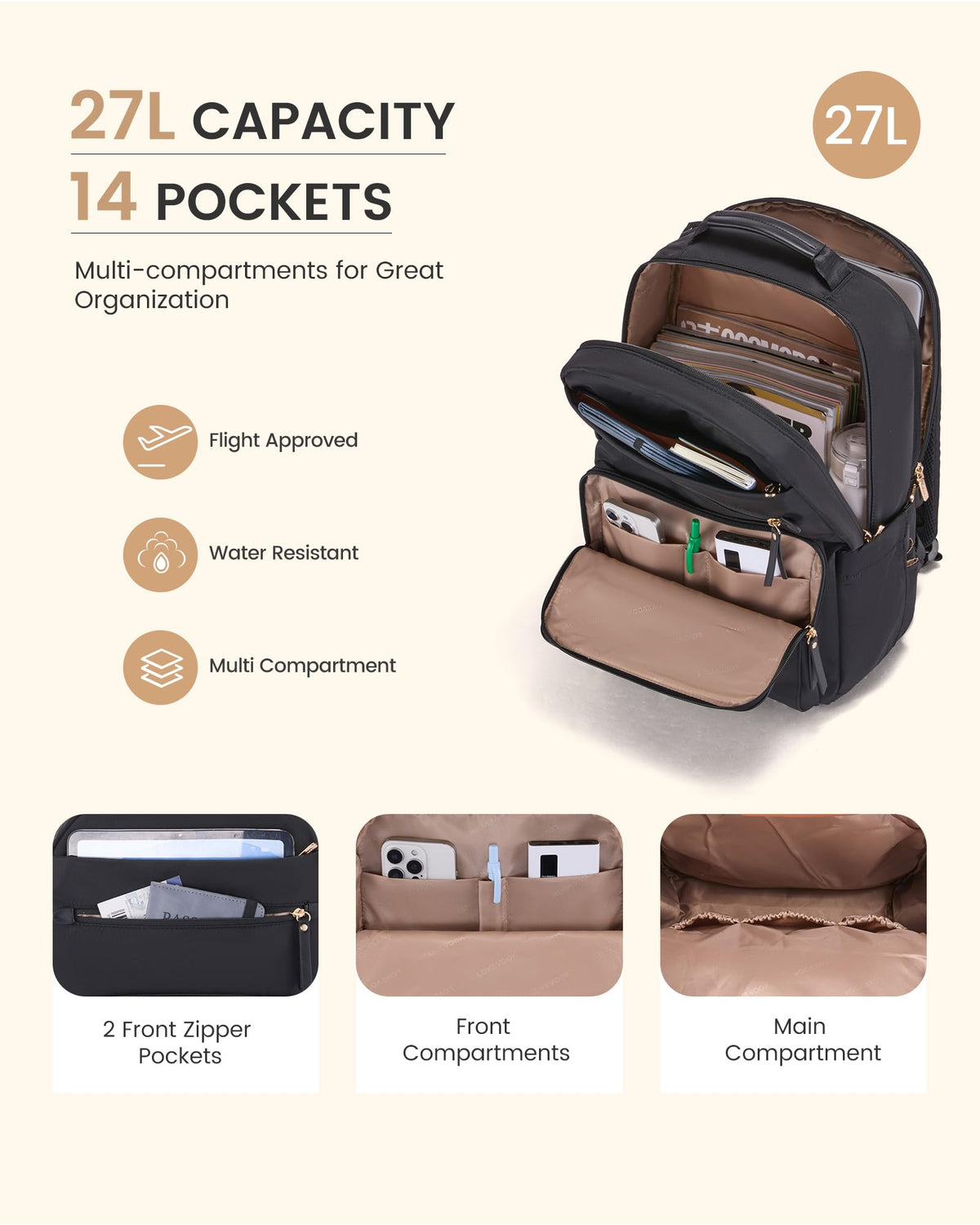 LOVEVOOK Laptop Backpack for Women with Leather Trim & Tumbler Pockets, 15.6" Work Backpack Purse, Travel Personal Item Bag, Carry On Business Computer Bag for Office, School, or Gift, Sage Green