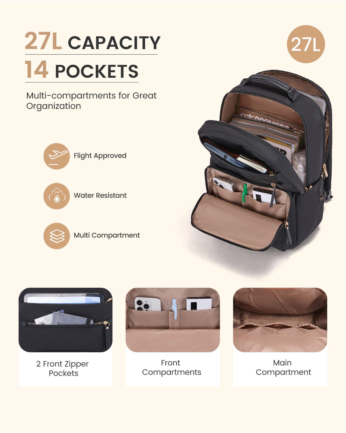 LOVEVOOK Laptop Backpack for Women with Leather Trim & Tumbler Pockets, 15.6" Work Backpack Purse, Travel Personal Item Bag, Carry On Business Computer Bag for Office, School, or Gift, Sage Green