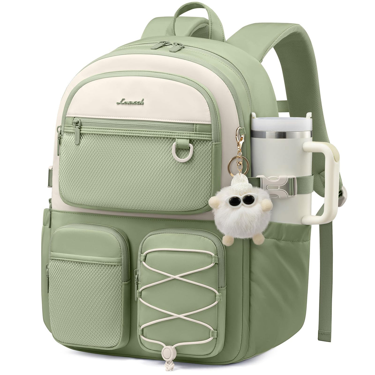 LOVEVOOK School Backpack for Teen Girls, Student Cute Bookbag Purse for Middle High School, 15.6 Inch Laptop Kid Backpack Back to School with Large Cup Holder, College Travel Bag, Beige Blue