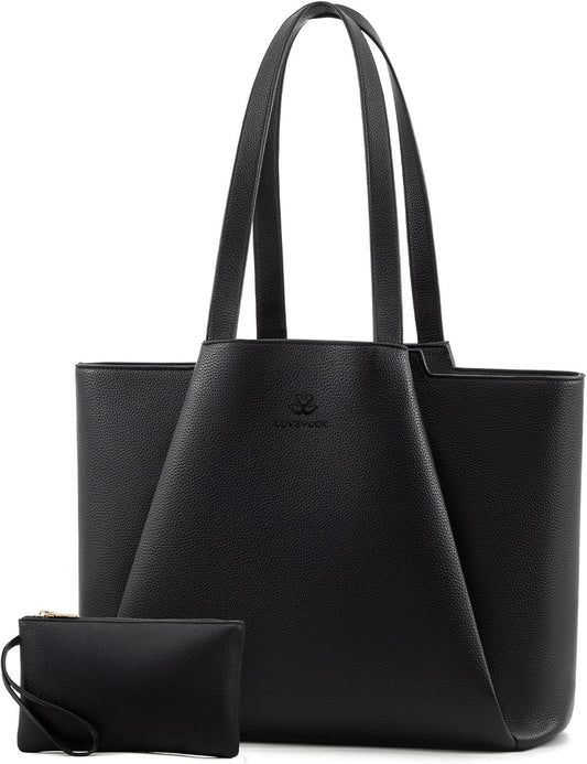 LOVEVOOK Laptop Tote for Women - 15.6 Inch Faux Leather Laptop Bag with Clutch, Large Capacity Office Purse Computer