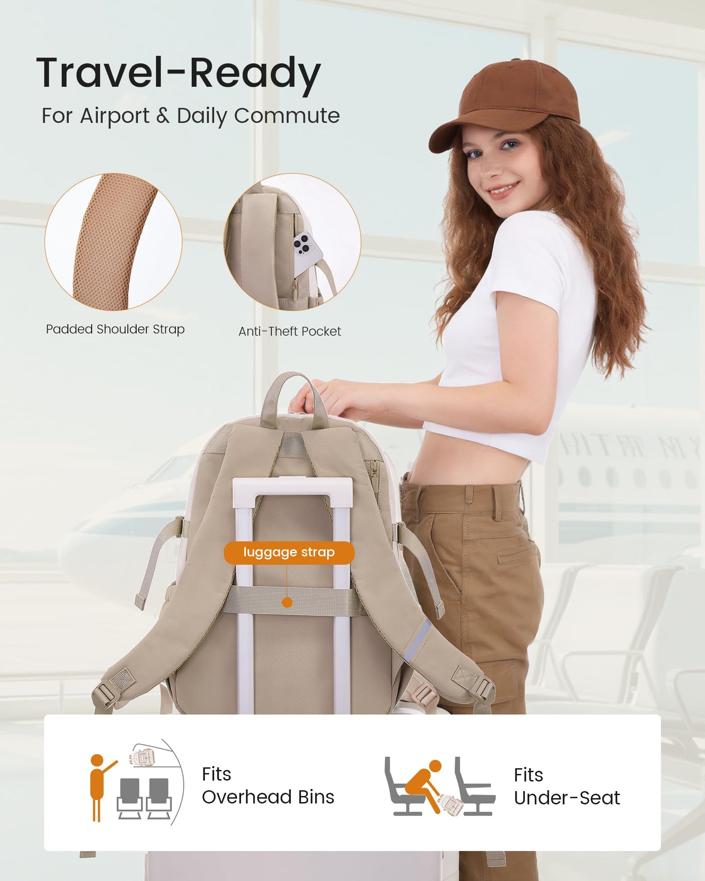 LOVEVOOK School Backpack for Teen Girls, Large Capacity College Bookbag with Water Bottle Holder, Cute Laptop Backpack Purse for Women, Lightweight Casual Travel Backpack, Gift for Her, Beige-Khaki