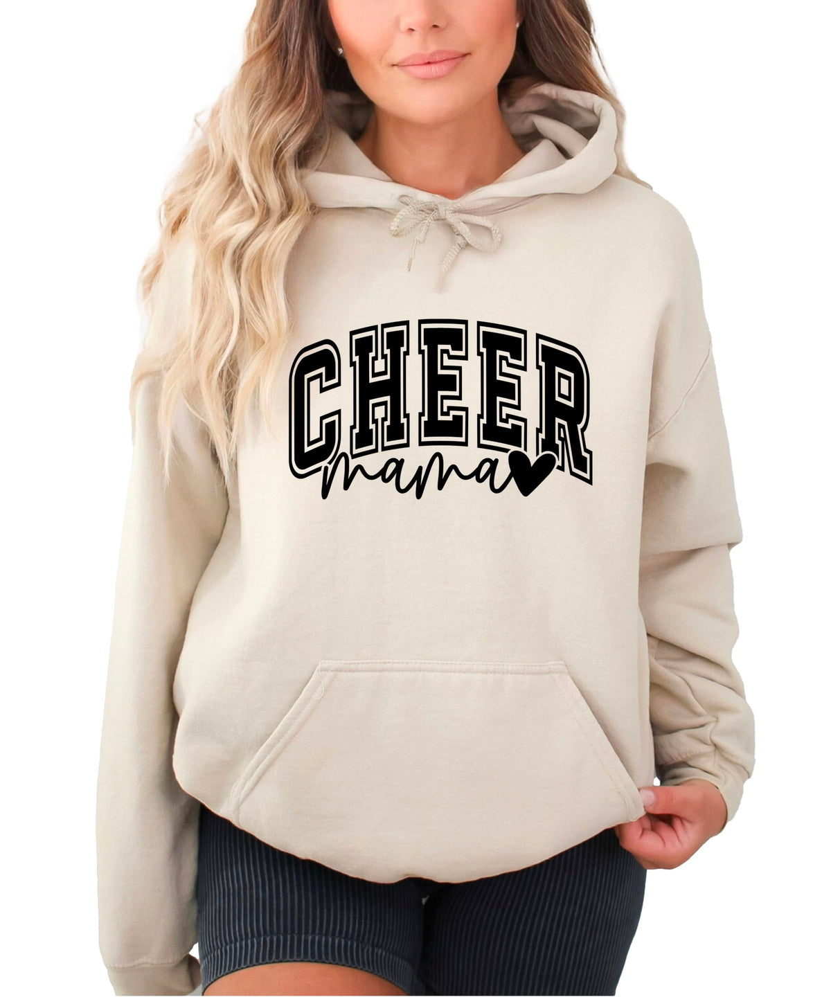 Olive Loves Apple Cheer Mama Hoodie for Women Cheerleading Mom Game Day Pullover Cheer Competition Sweatshirt