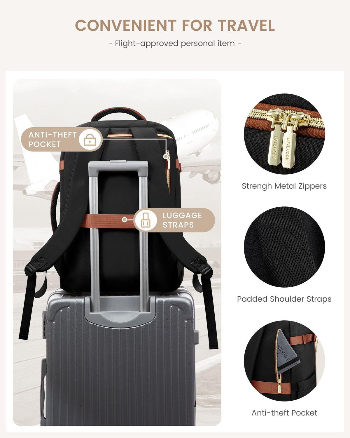 LOVEVOOK Travel Backpack Carry on Flight Approved for Women/Men
