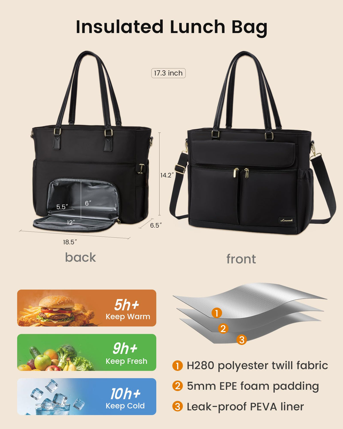 LOVEVOOK Lunch Tote Bag for Women, Work Laptop Bag with Lunch Compartment