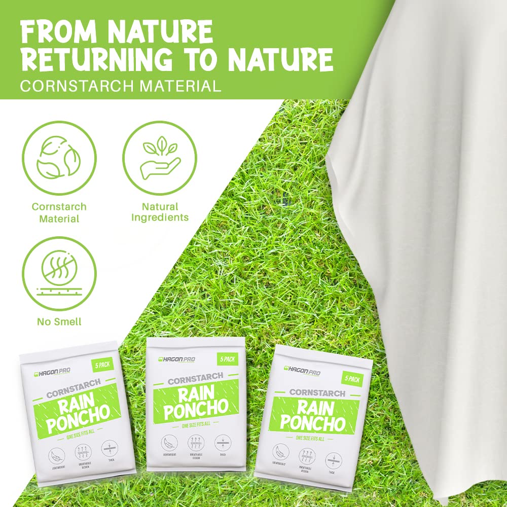 Hagon PRO Disposable Rain Ponchos for Adults (5 Pack)