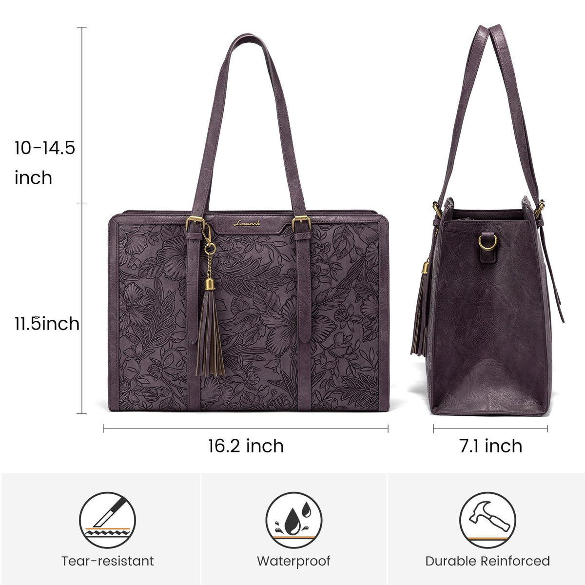 LOVEVOOK Laptop Bag for Women 15.6 inch Lightweight PU Laptop Tote Bag, Large Capacity Computer bag with Clutch Purse for Business, Work, Office, Travel, School,Casual(Black & Leather)