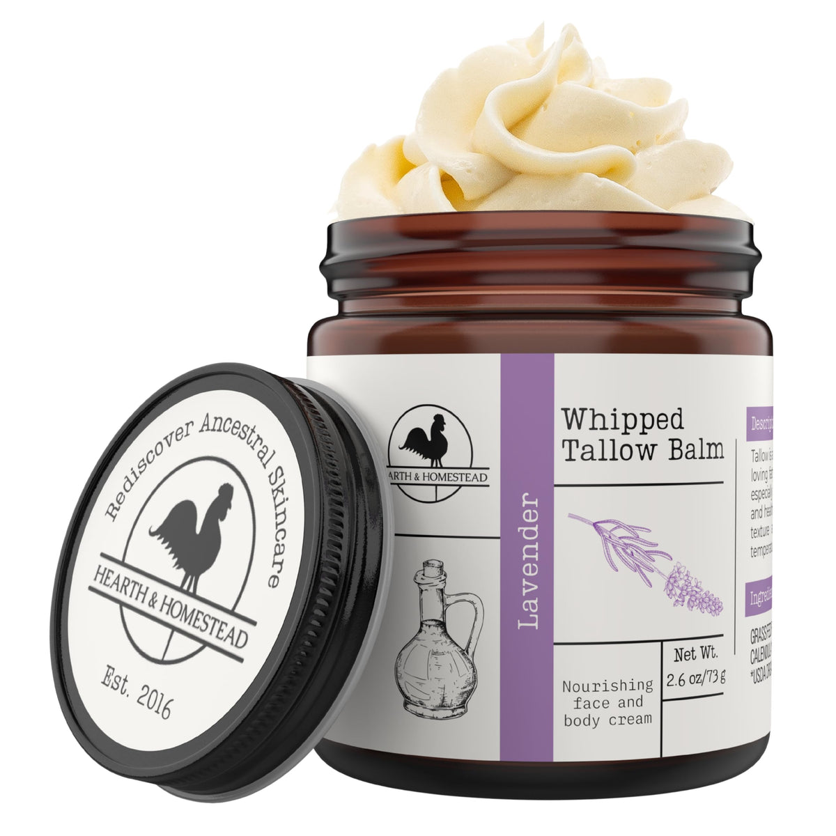 Hearth & Homestead Whipped Beef Tallow for Skin, Vanilla Orange, 2.6oz