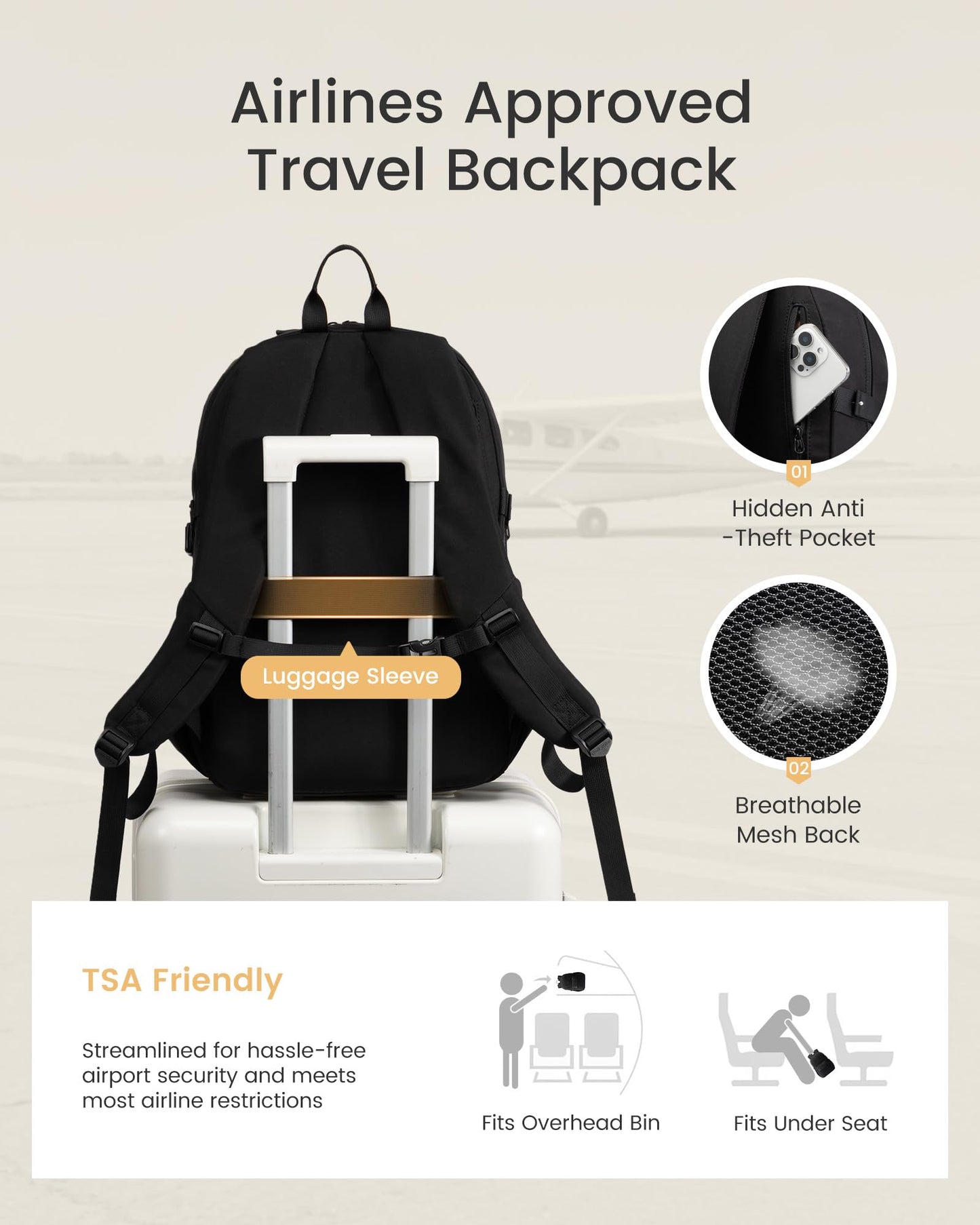 LOVEVOOK Laptop Backpack Women/Men with 40oz Cup Holder Buckle Strap, 15.6 Inch Tech-Ready Work Backpack, TSA-compliant for Travel & College with Versatile Mesh Pocket, Black
