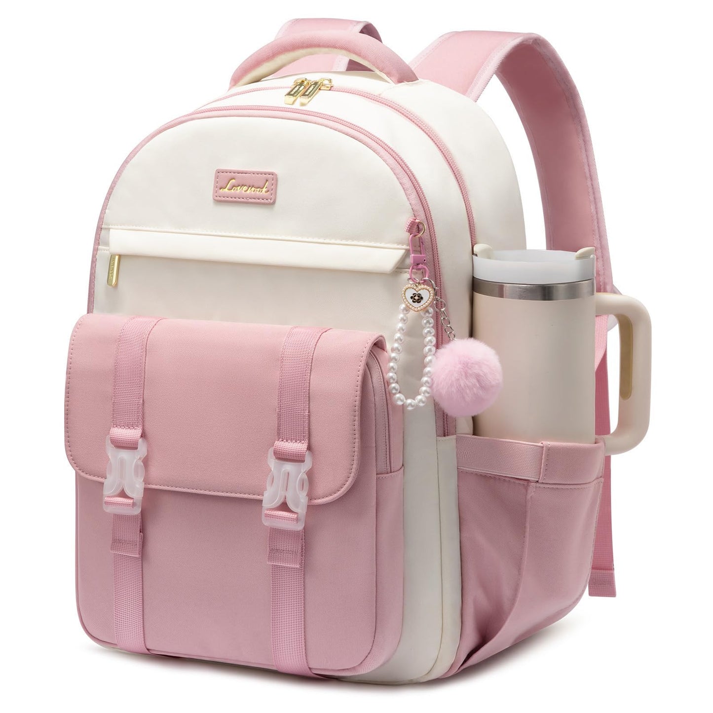 LOVEVOOK School Backpack for Teen Girls, Cute Student Backpack Purse Kid Bookbag for 8-17 Teenage, Back to School Backpacks Fit 15.6 Inch Laptop, College Travel Bag with Large Water Bottle Holder