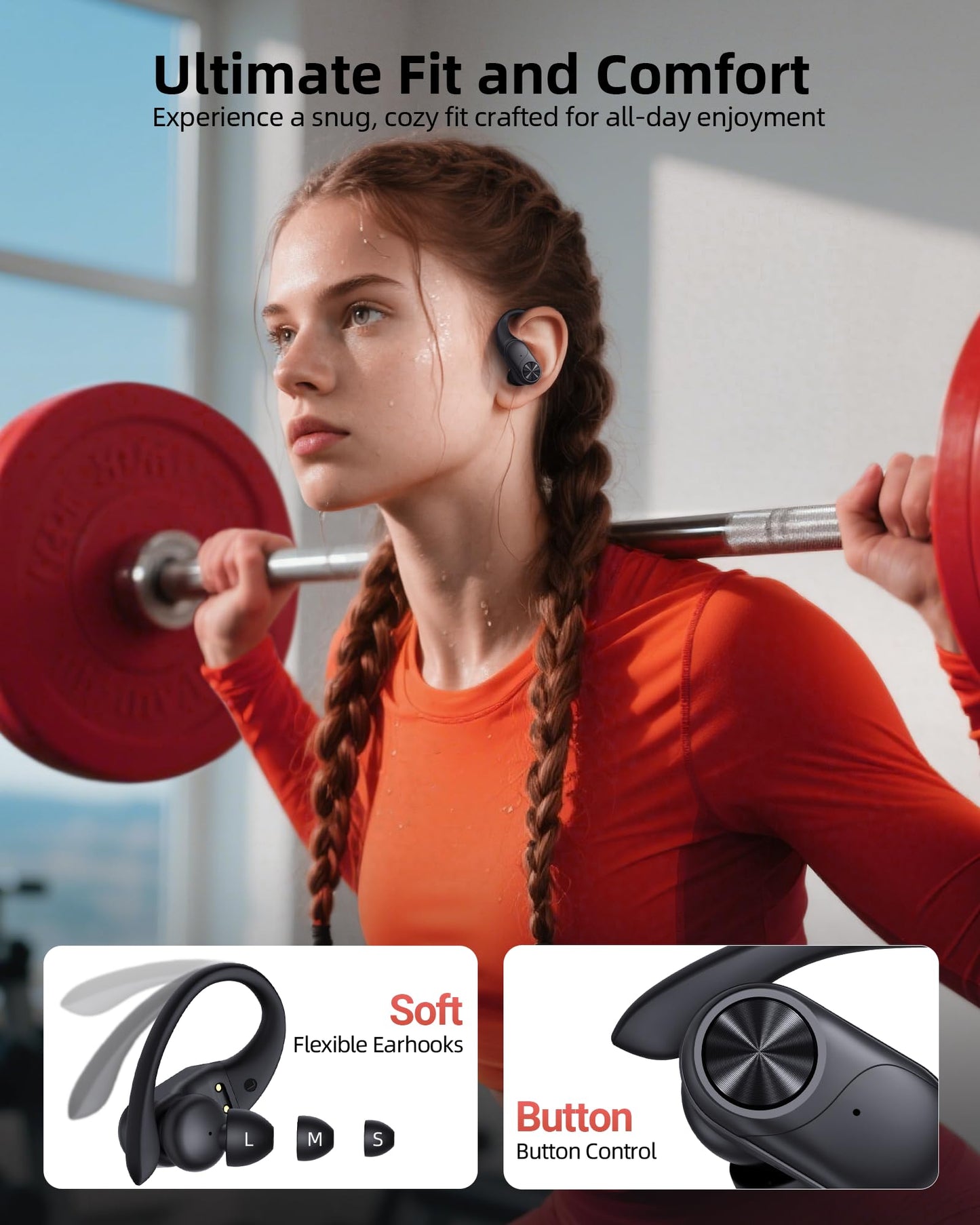 PocBuds Bluetooth Headphones Wireless Earbuds 80hrs Playtime Wireless Charging Case Digital Display Sports Ear Buds with Earhook Deep Bass IPX7 Waterproof Over-Ear Earphones for TV Phone Laptop Olive