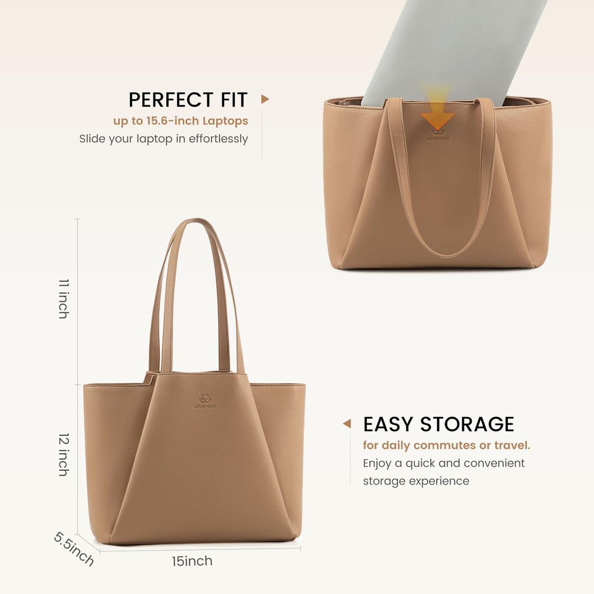 LOVEVOOK Laptop Tote for Women - 15.6 Inch Faux Leather Laptop Bag with Clutch, Large Capacity Office Purse Computer