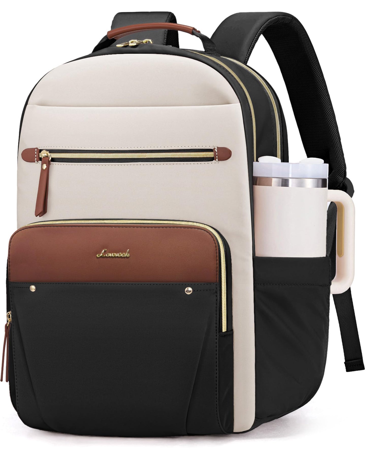 LOVEVOOK Laptop Backpack for Women with Leather Trim & Tumbler Pockets, 15.6" Work Backpack Purse, Travel Personal Item Bag, Carry On Business Computer Bag for Office, School, or Gift, Sage Green