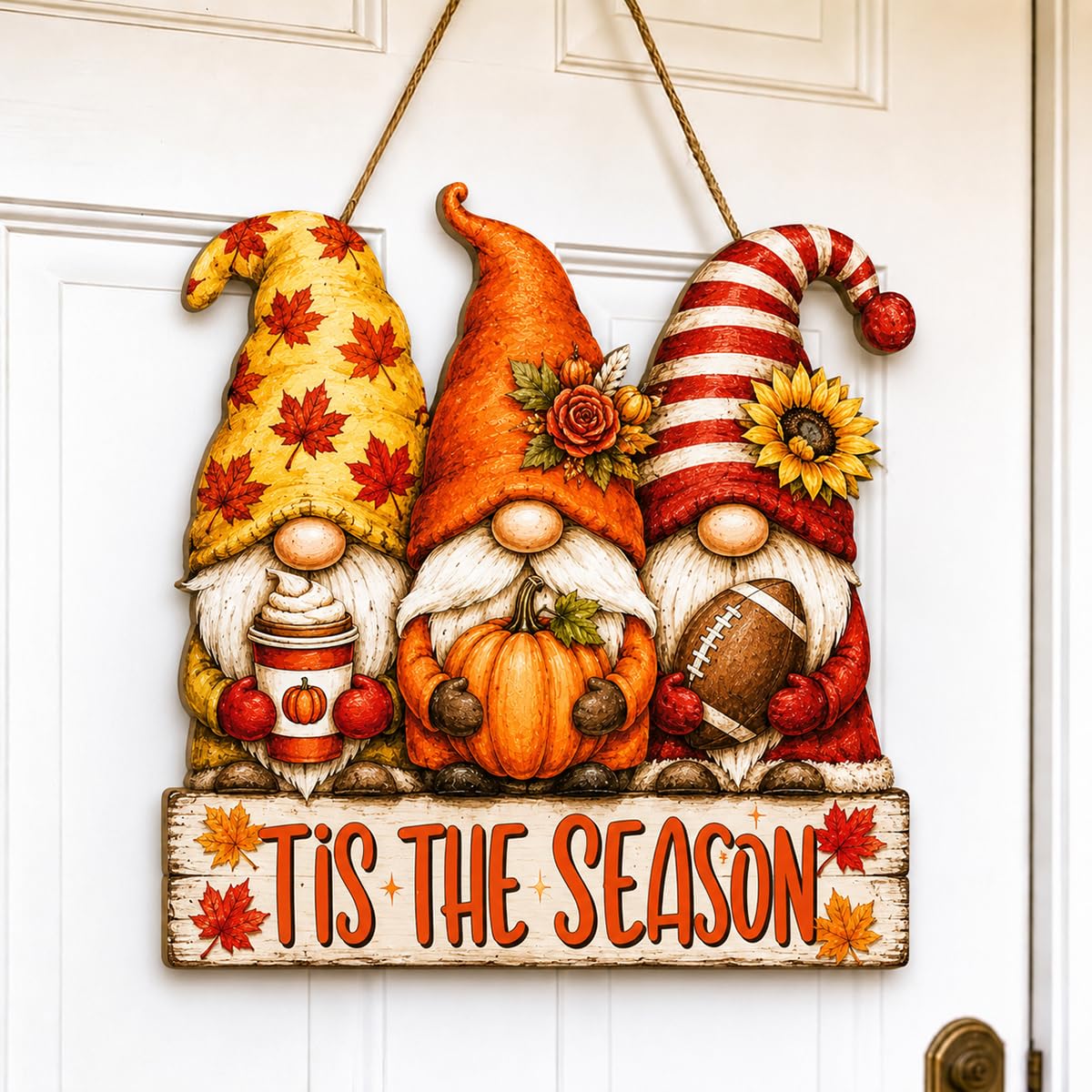 Fall Door Decor Wooden Pumpkin Door Hanger, Welcome Sign for Front Door