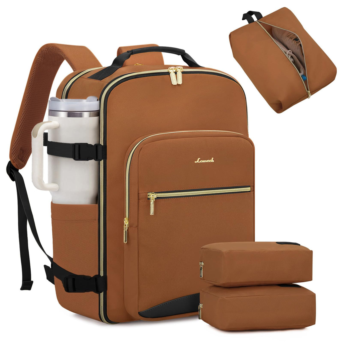 LOVEVOOK 40L Large Travel Backpack for Women Men, 17 Inch Carry on Backpack for Traveling on Airplane, Personal Item Bag Airline Approved, Business Causal Weekender Backpack, Black-Brown