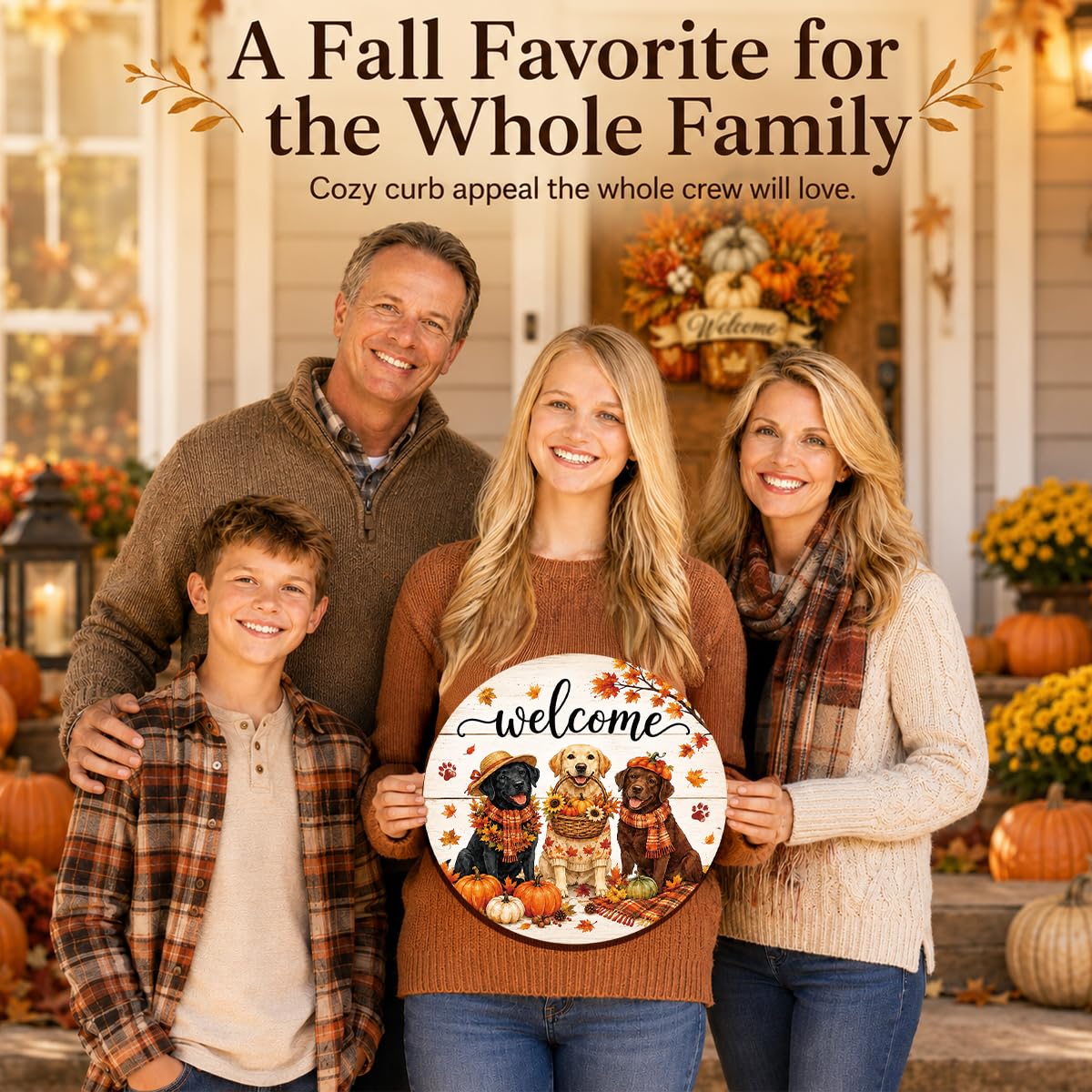 Fall Door Decor Wooden Pumpkin Door Hanger, Welcome Sign for Front Door