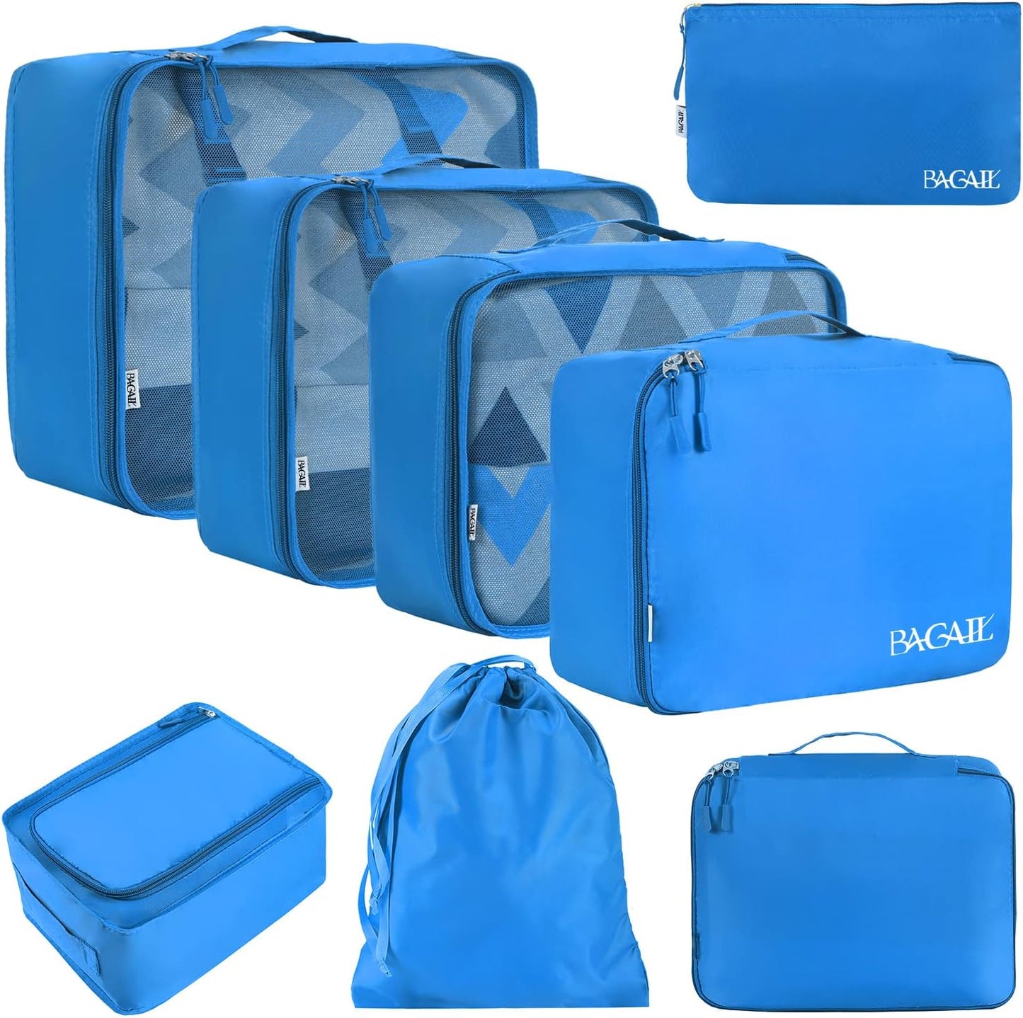 BAGAIL 8 Set Packing Cubes Luggage Packing Organizers for Travel Accessories-Aqua Color