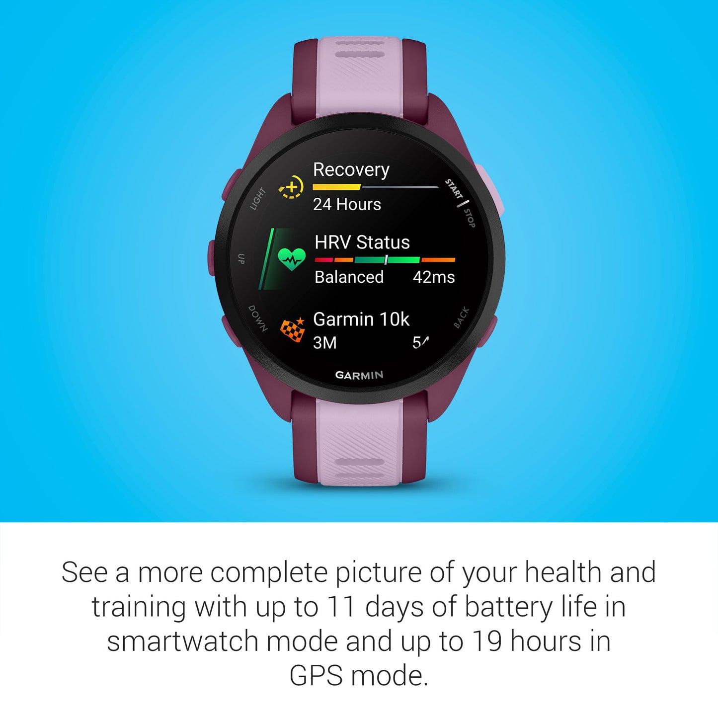 Garmin Forerunner® 165, Running Smartwatch, 43mm, Whitestone