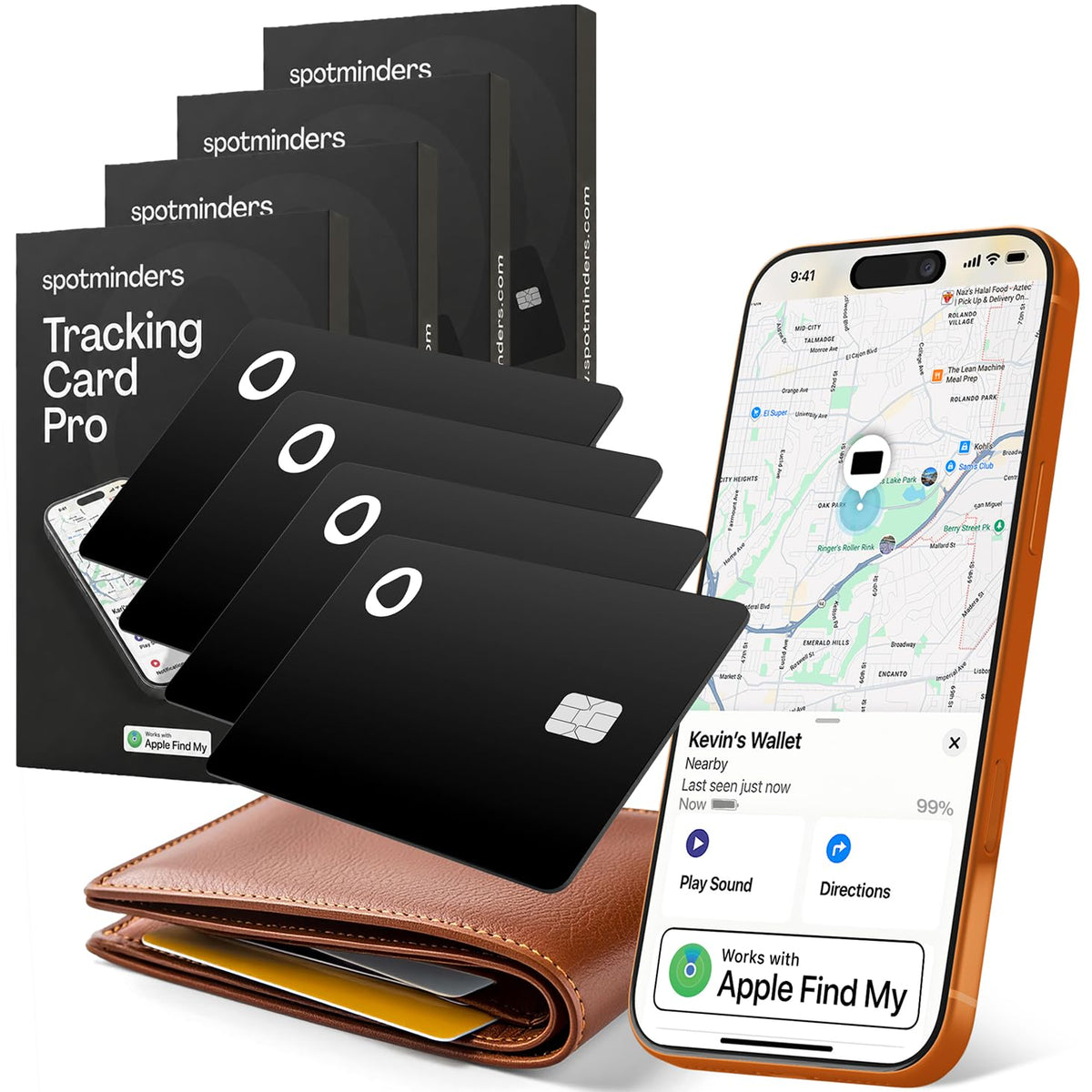 SPOTMINDERS Apple MFi Certified Wallet Tracker 2-Pack Black & Pink (iOS Only) Travel Pack for Couples 0.07in Works with Apple Find My Rechargeable Tracking Card Slim Item Finder for Luggage, Passport
