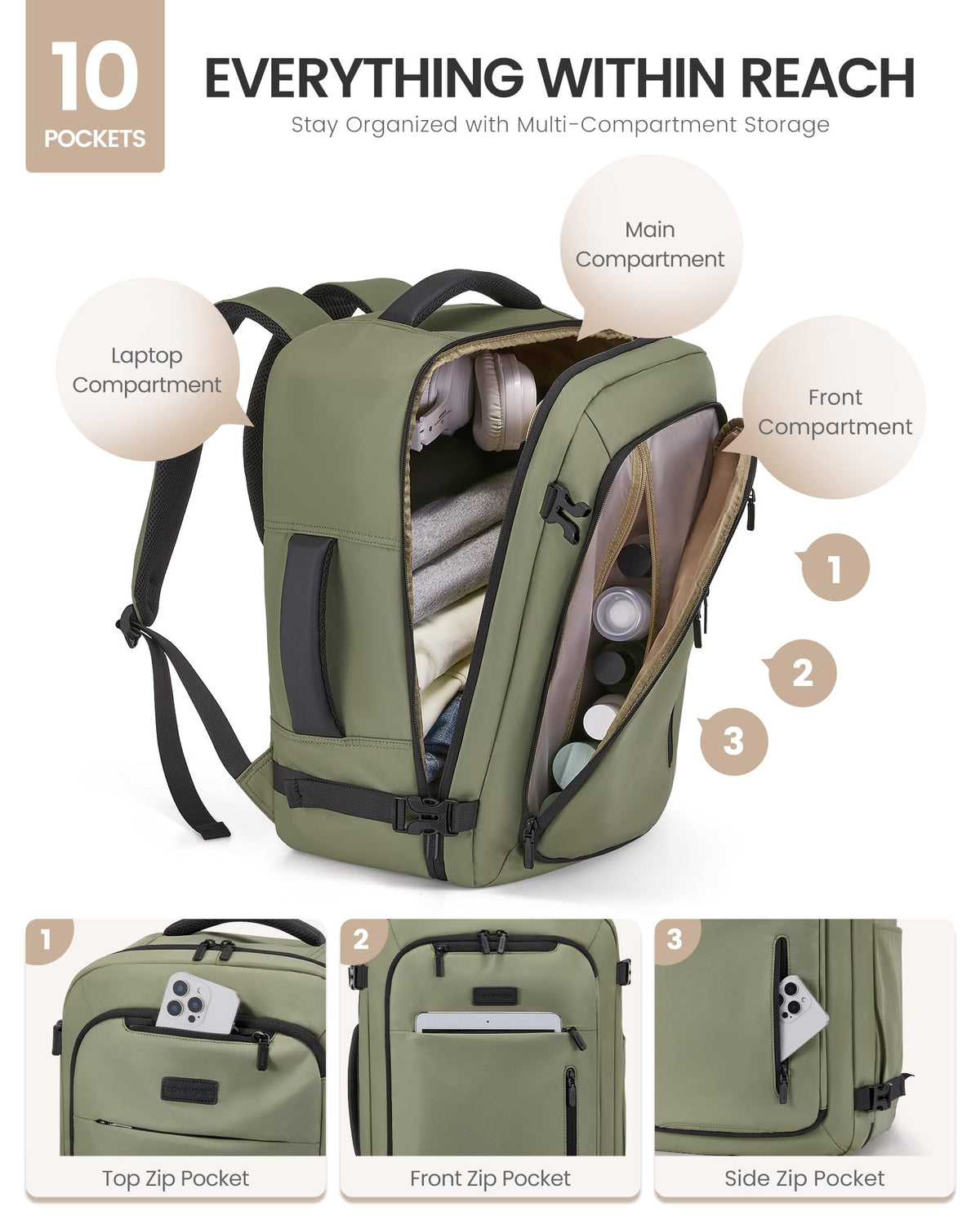 LOVEVOOK Travel Backpack for Women Men with Garment Bag, 40L Carry on Backpack as TSA Personal Item Flight Approved, Luggage Daypack Fits 17.3" Laptop, Overnight Business Weekender Travel Essential