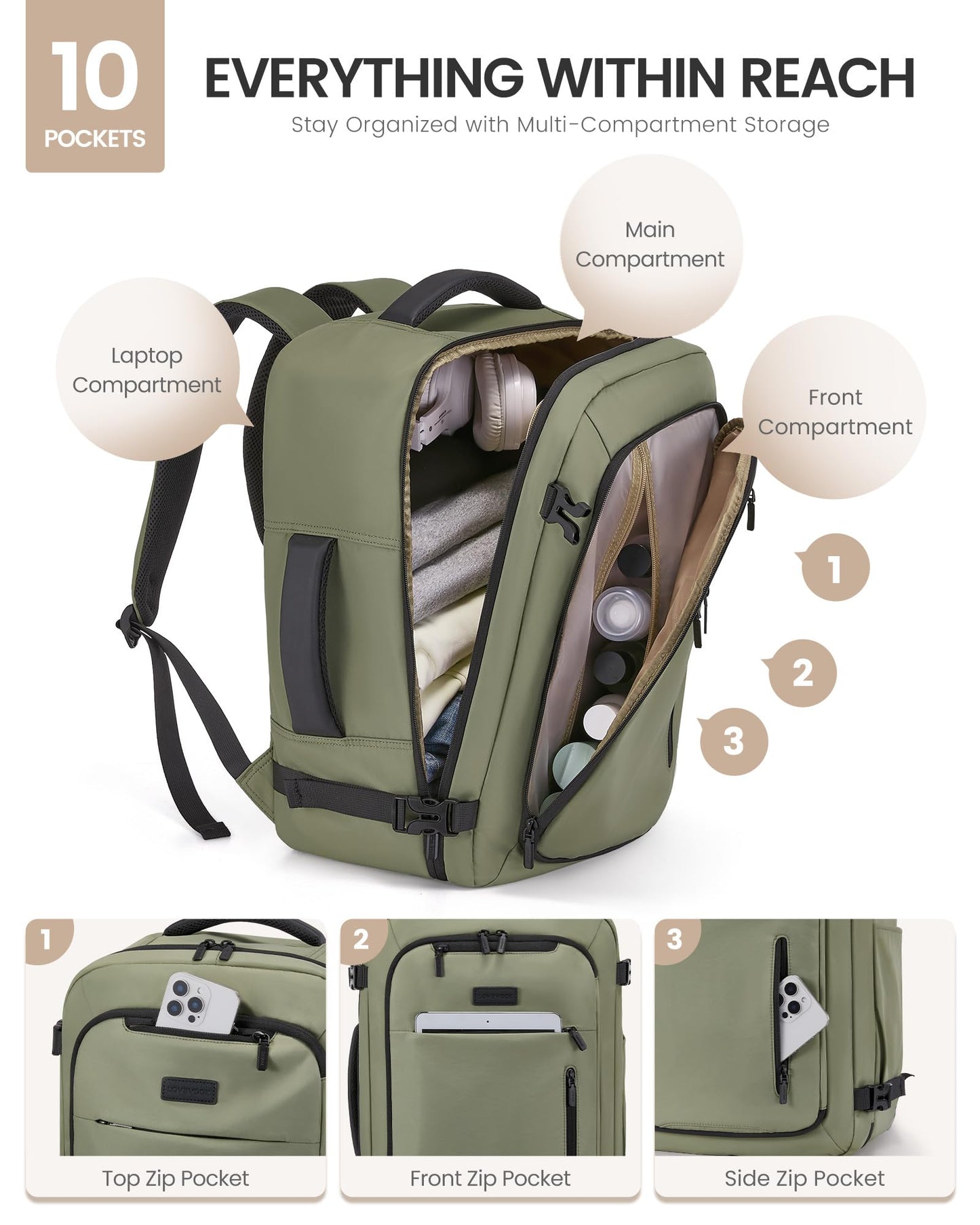 LOVEVOOK Travel Backpack for Women Men with Garment Bag, 40L Carry on Backpack as TSA Personal Item Flight Approved, Luggage Daypack Fits 17.3" Laptop, Overnight Business Weekender Travel Essential