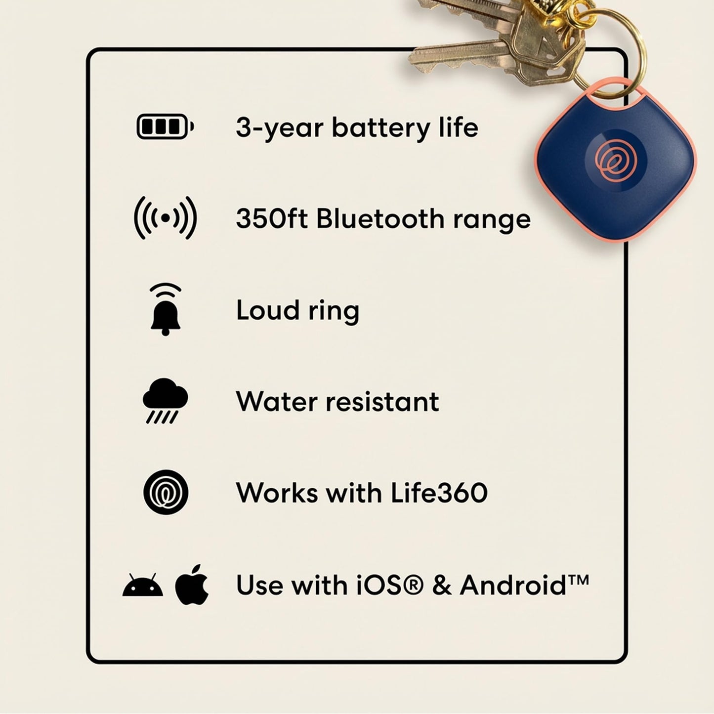 Life360 Tile - Bluetooth Tracker, Keys Finder and Item Locator for Keys, Bags and More. Phone Finder. Both iOS and Android Compatible. 1-Pack (Black)