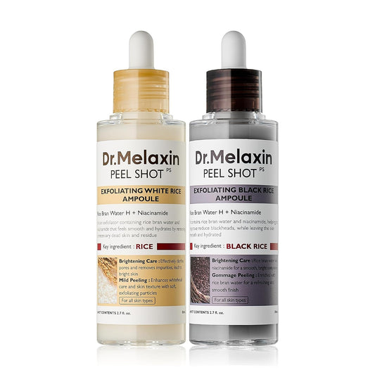 Dr.Melaxin Peel Shot Glow Rice Peeling Ampoule Duo Daily Soft Exfoliating Face and Body Scrub Dead Skin Cells Blackhead Remover for All Skin Types korean skin care