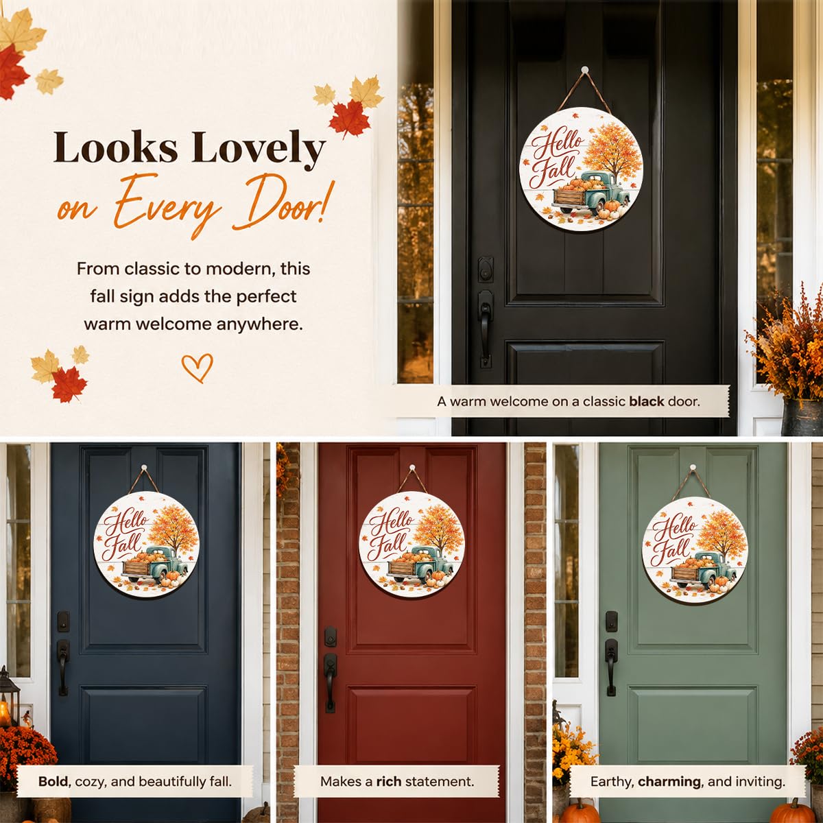 Fall Door Decor Wooden Pumpkin Door Hanger, Welcome Sign for Front Door