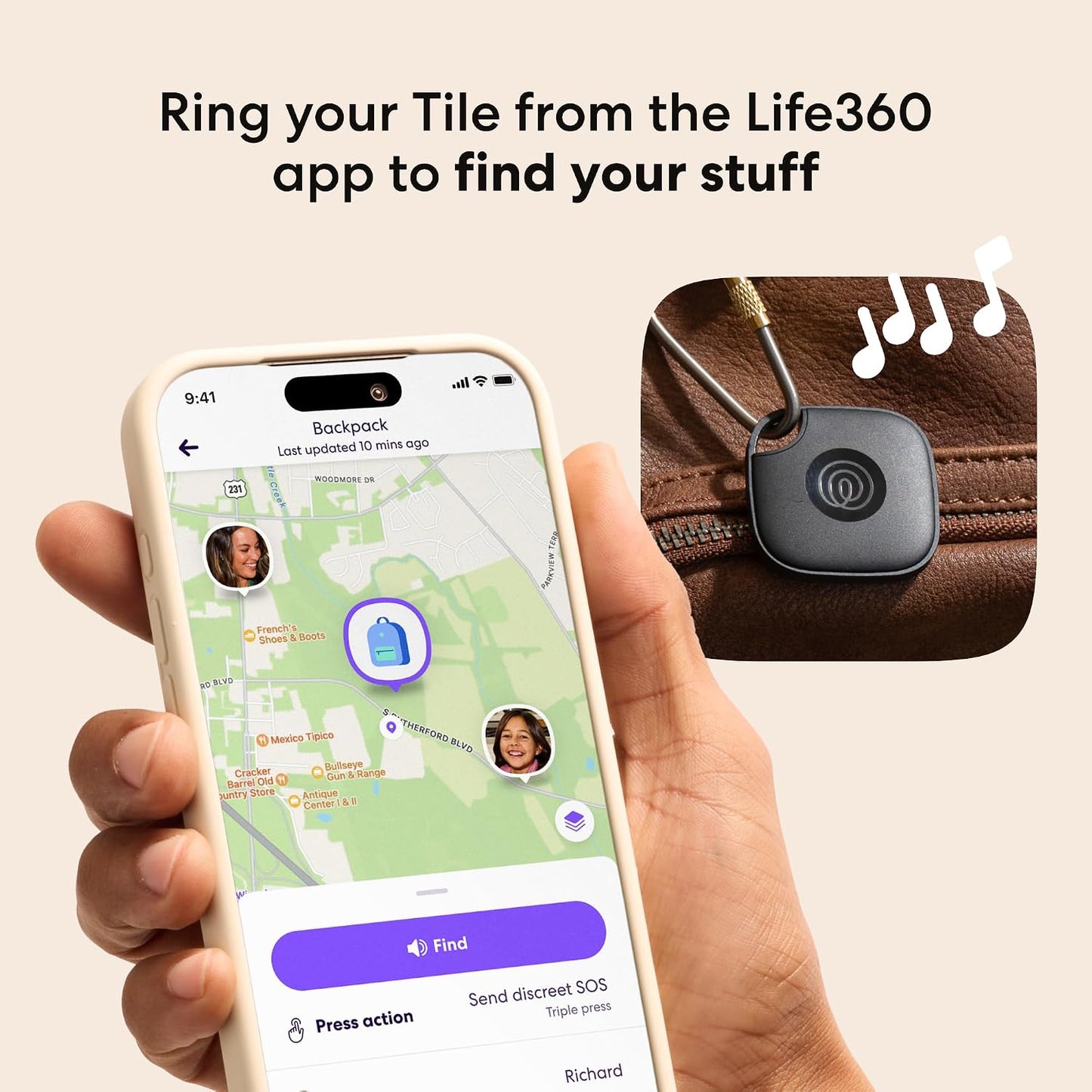 Life360 Tile - Bluetooth Tracker, Keys Finder and Item Locator for Keys, Bags and More. Phone Finder. Both iOS and Android Compatible. 1-Pack (Black)