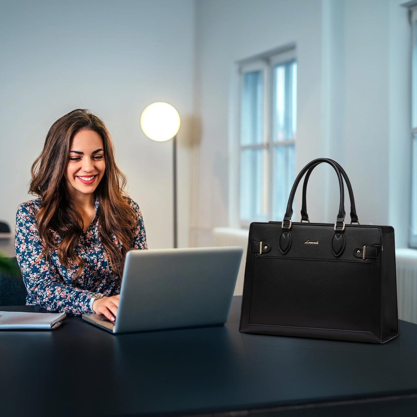 LOVEVOOK Laptop Bag for Women 15.6 Inch Work Tote, Business Computer Briefcase, Waterproof PU Leather Tote Bag for Teacher, Office Shoulder Tote Purse