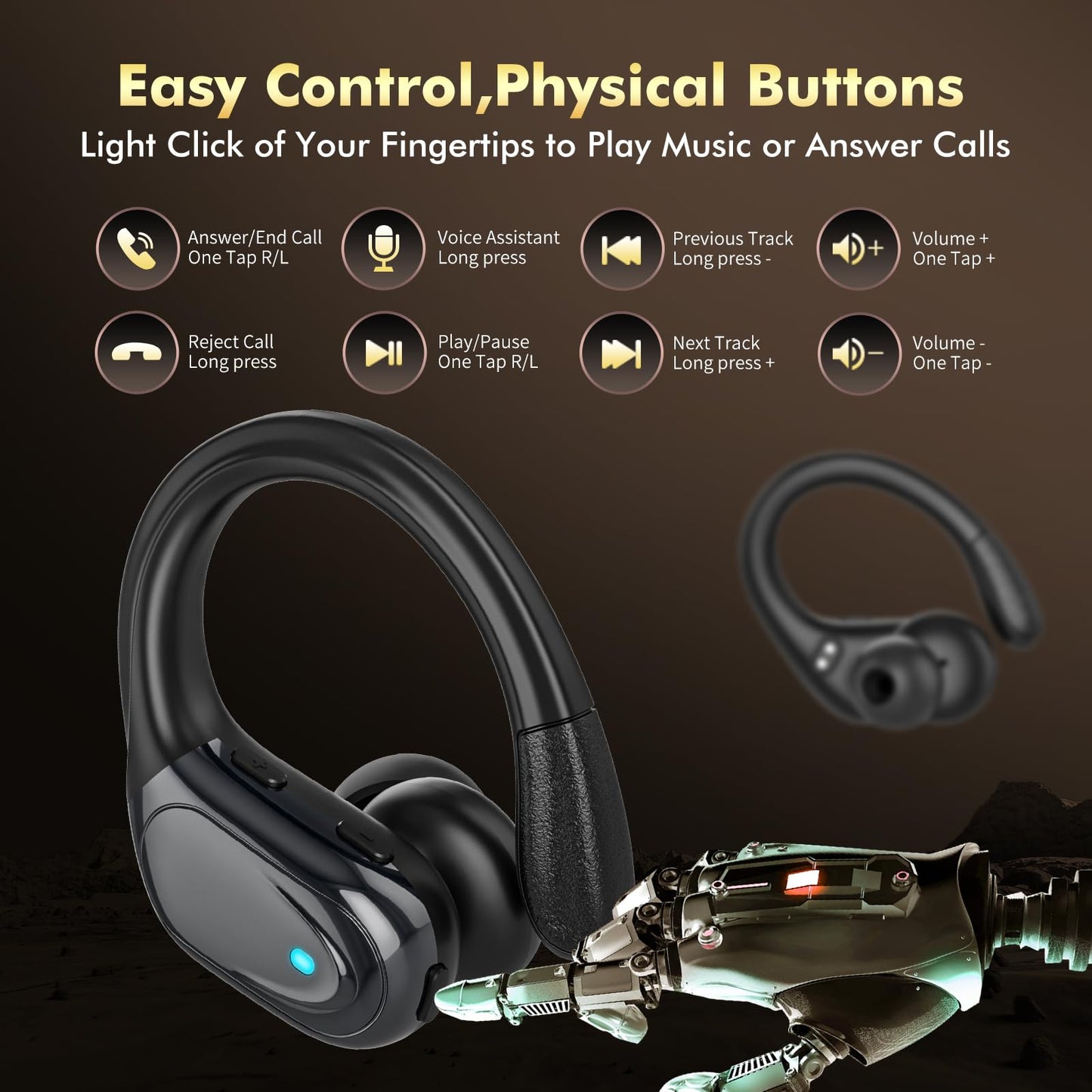 HAOYUYAN Wireless Earbuds, Sports Bluetooth Headphones, 80Hrs Playtime Ear Buds with LED Power Display, Noise Canceling Headset, IPX7 Waterproof Earphones for Workout/Running（Light Green）