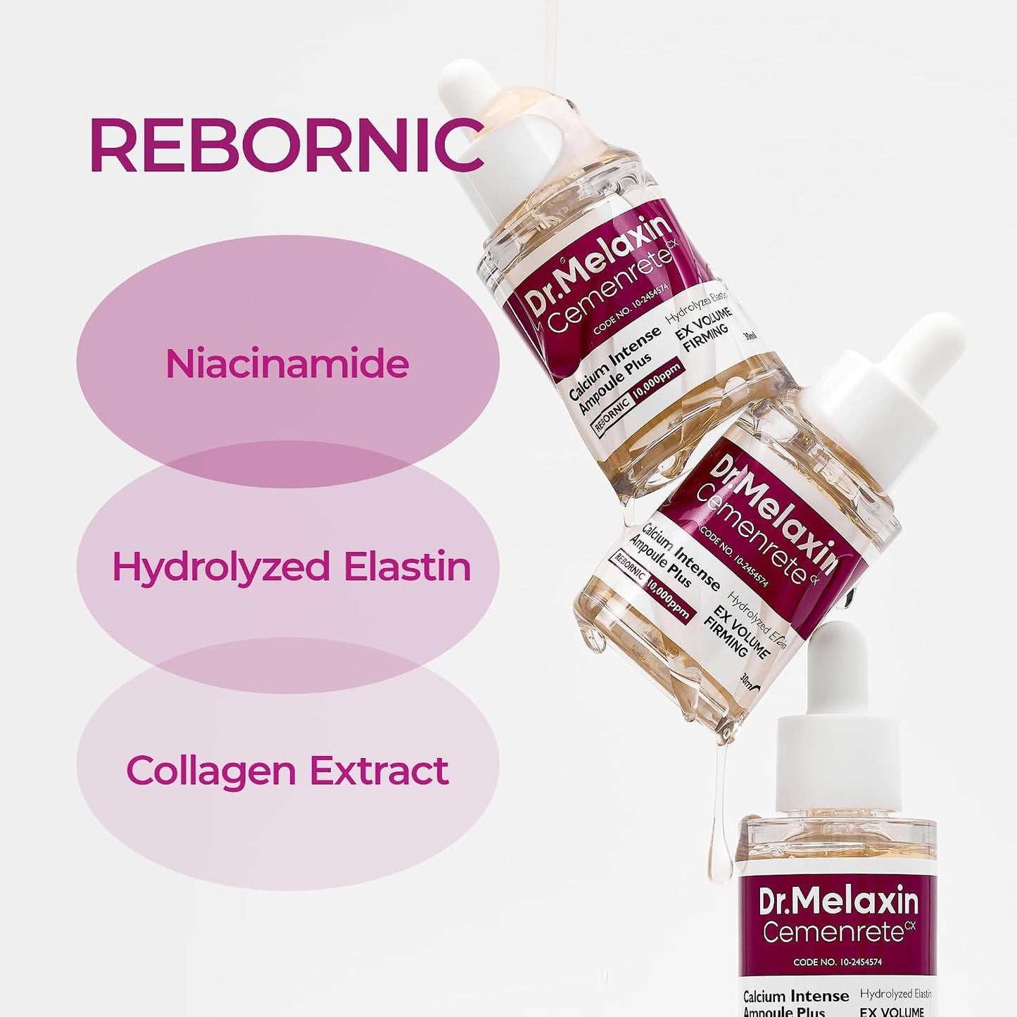 Dr.Melaxin Cemenrete Calcium Ampoule Plus with Adenosine and Niacinamide for Sagging Under Eye Skin, Dark Circles, Fine Lines &Eye Bags 1.01fl.oz.