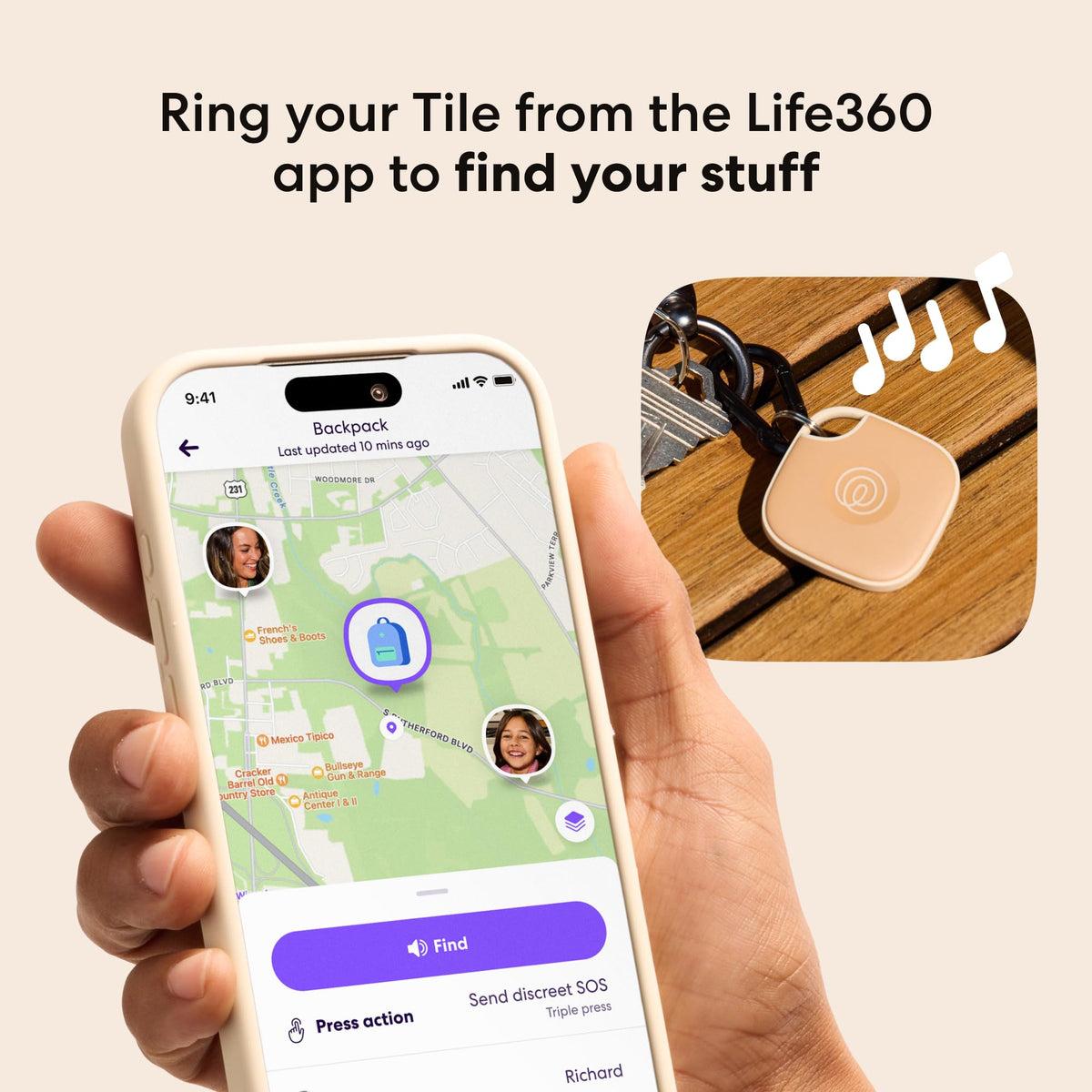 Life360 Tile - Bluetooth Tracker, Keys Finder and Item Locator for Keys, Bags and More. Phone Finder. Both iOS and Android Compatible. 1-Pack (Black)