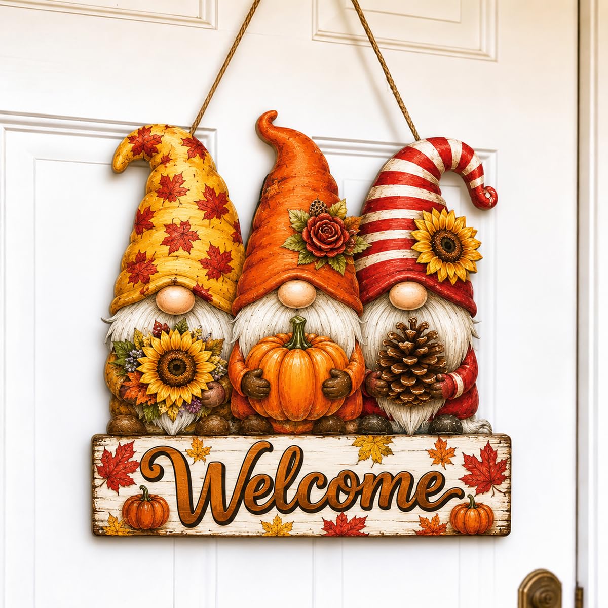 Fall Door Decor Wooden Pumpkin Door Hanger, Welcome Sign for Front Door