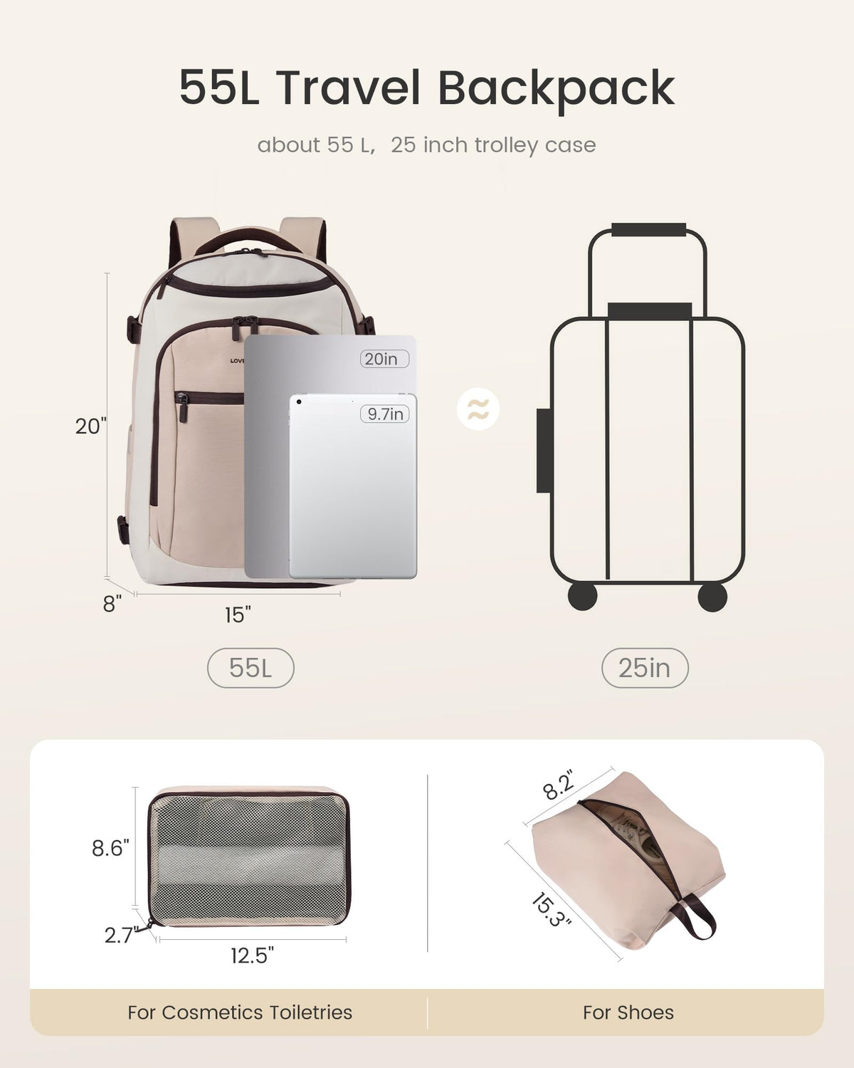 LOVEVOOK 40L Travel Backpack for Women & Men, Airline Approved Carry On Bag