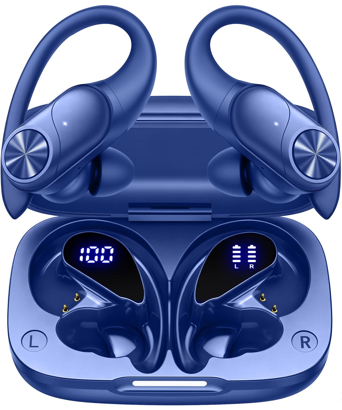 PocBuds Bluetooth Headphones Wireless Earbuds 80hrs Playtime Wireless Charging Case Digital Display Sports Ear Buds with Earhook Deep Bass IPX7 Waterproof Over-Ear Earphones for TV Phone Laptop Olive
